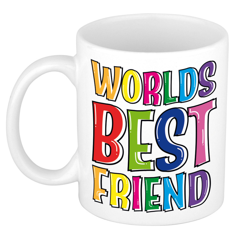 Cadeau mok / beker - Worlds Best Friend - regenboog - 300 ml - voor vriend of vriendin -