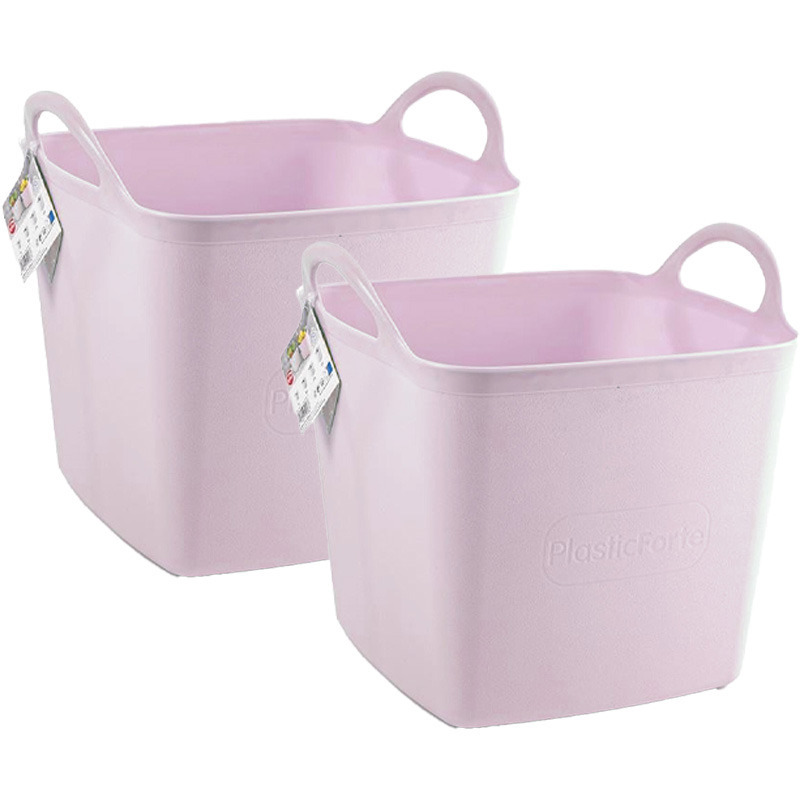 Kuip/emmer/wasmand - 2x - flexibel - roze - 43 liter - vierkant - kunststof -