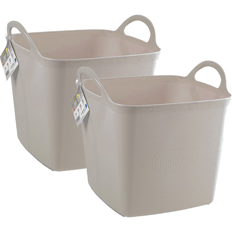 Kuip/emmer/wasmand - 2x - flexibel - beige - 43 liter - vierkant - kunststof -
