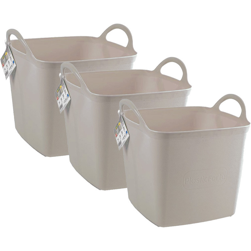 Kuip/emmer/wasmand - 3x - flexibel - beige - 43 liter - vierkant - kunststof -