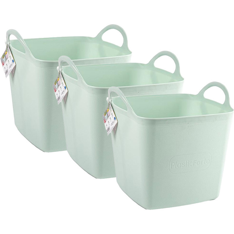 Kuip/emmer/wasmand - 3x - flexibel - lichtgroen - 43 liter - vierkant - kunststof -