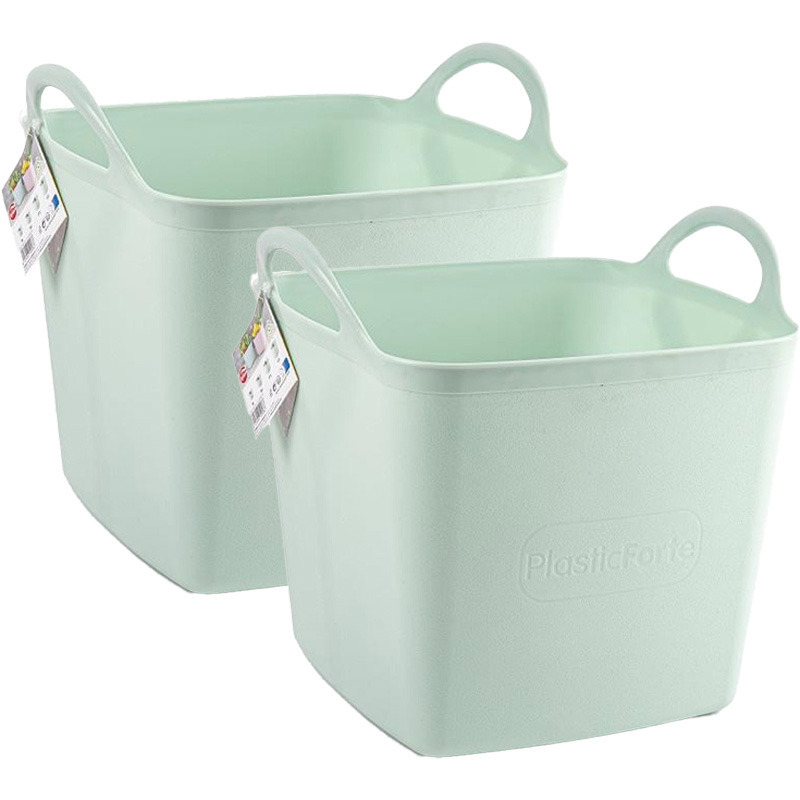Kuip/emmer/wasmand - 2x - flexibel - lichtgroen - 43 liter - vierkant - kunststof -