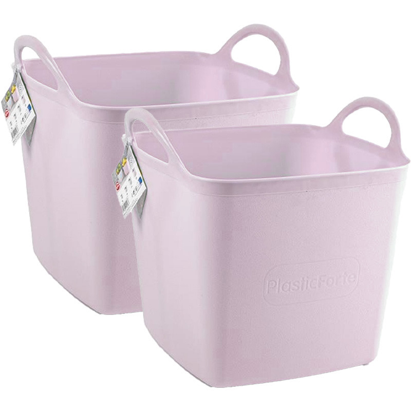 Kuip/emmer/wasmand - 2x - flexibel - roze - 27 liter - vierkant - kunststof -