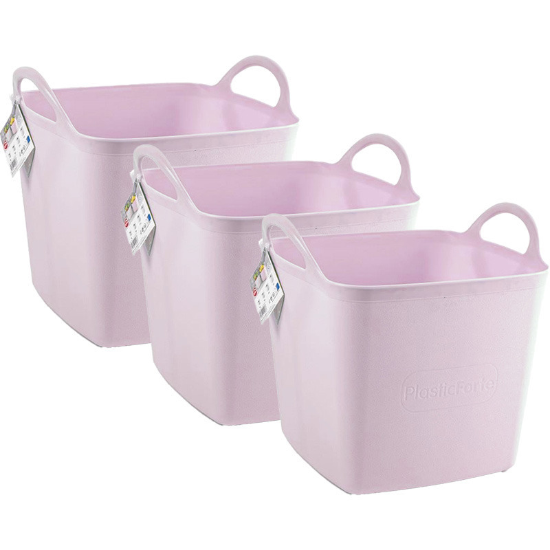 Kuip/emmer/wasmand - 3x - flexibel - roze - 43 liter - vierkant - kunststof -