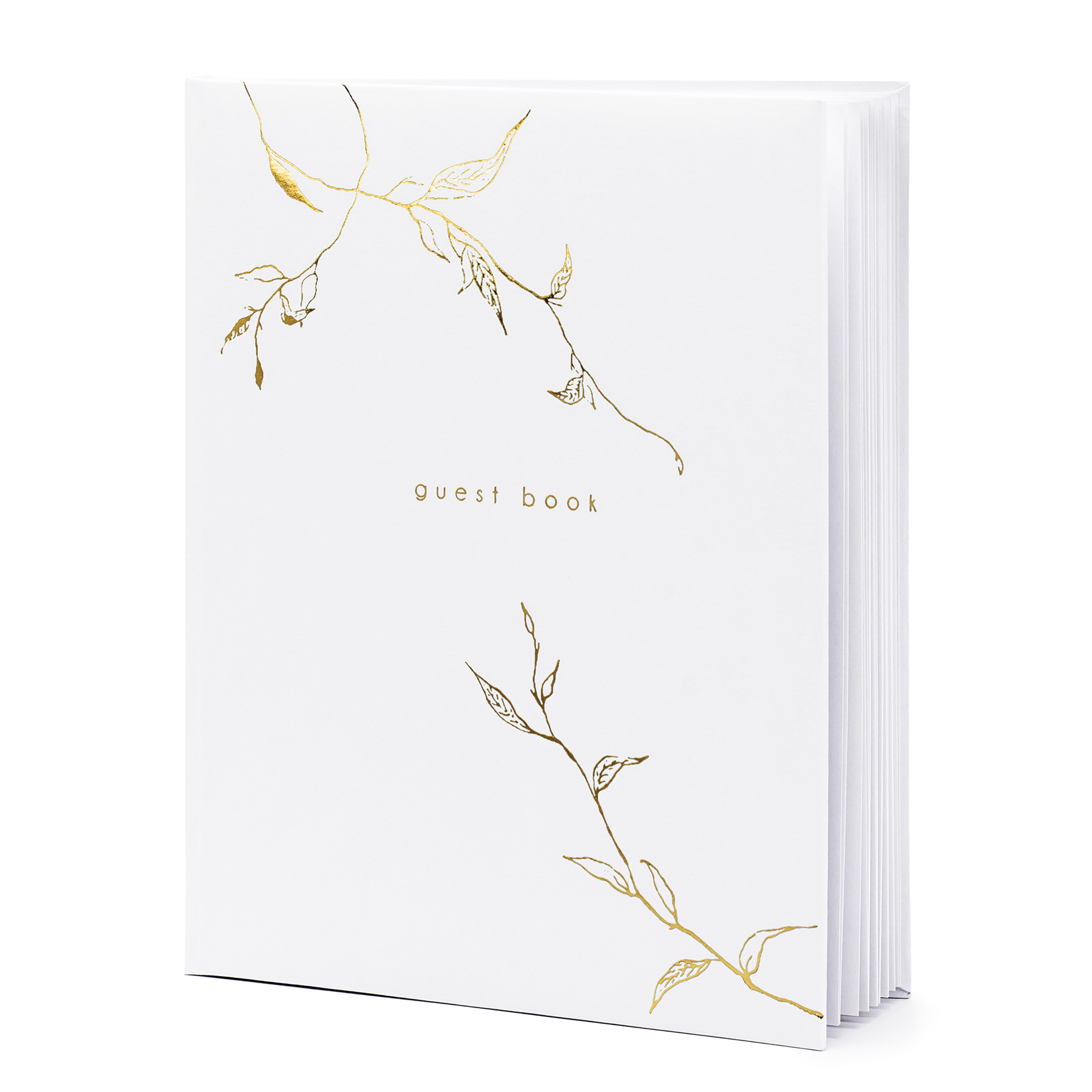 Gastenboek/receptieboek Nature - Bruiloft - wit/goud - 20 x 24,5 cm -