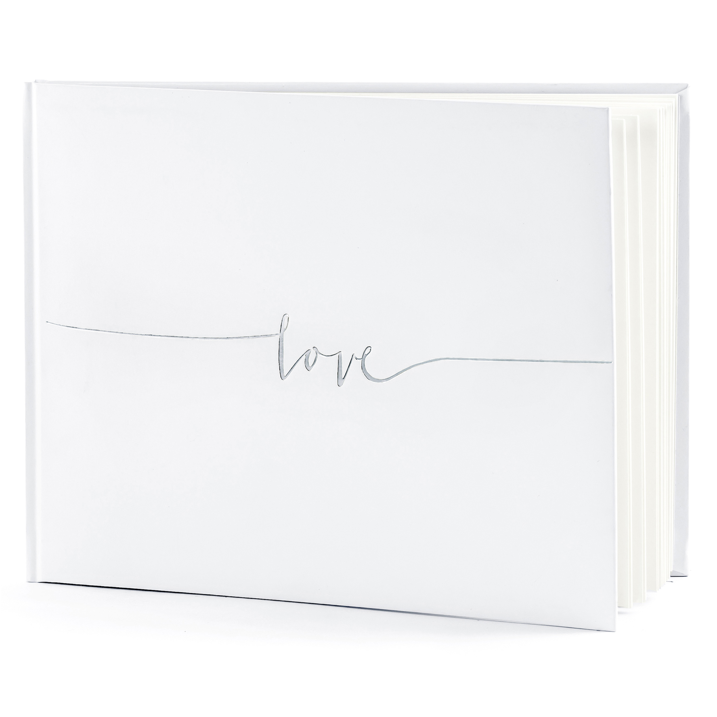 Gastenboek/receptieboek Love - Bruiloft - wit/zilver - 24 x 18,5 cm -
