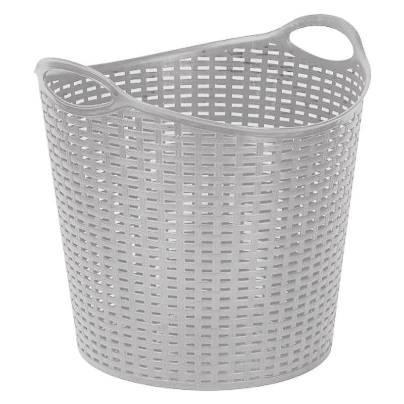 Gevlochten wasmand/opbergmand - flexibel - zilver - 27 liter - rond - kunststof -