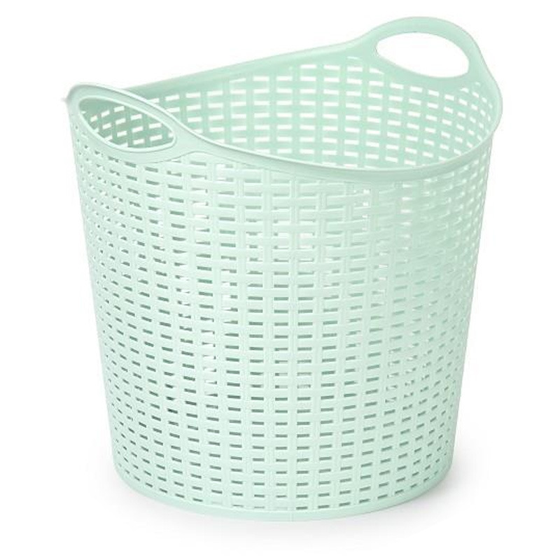 Gevlochten wasmand/opbergmand - flexibel - lichtgroen - 27 liter - rond - kunststof -