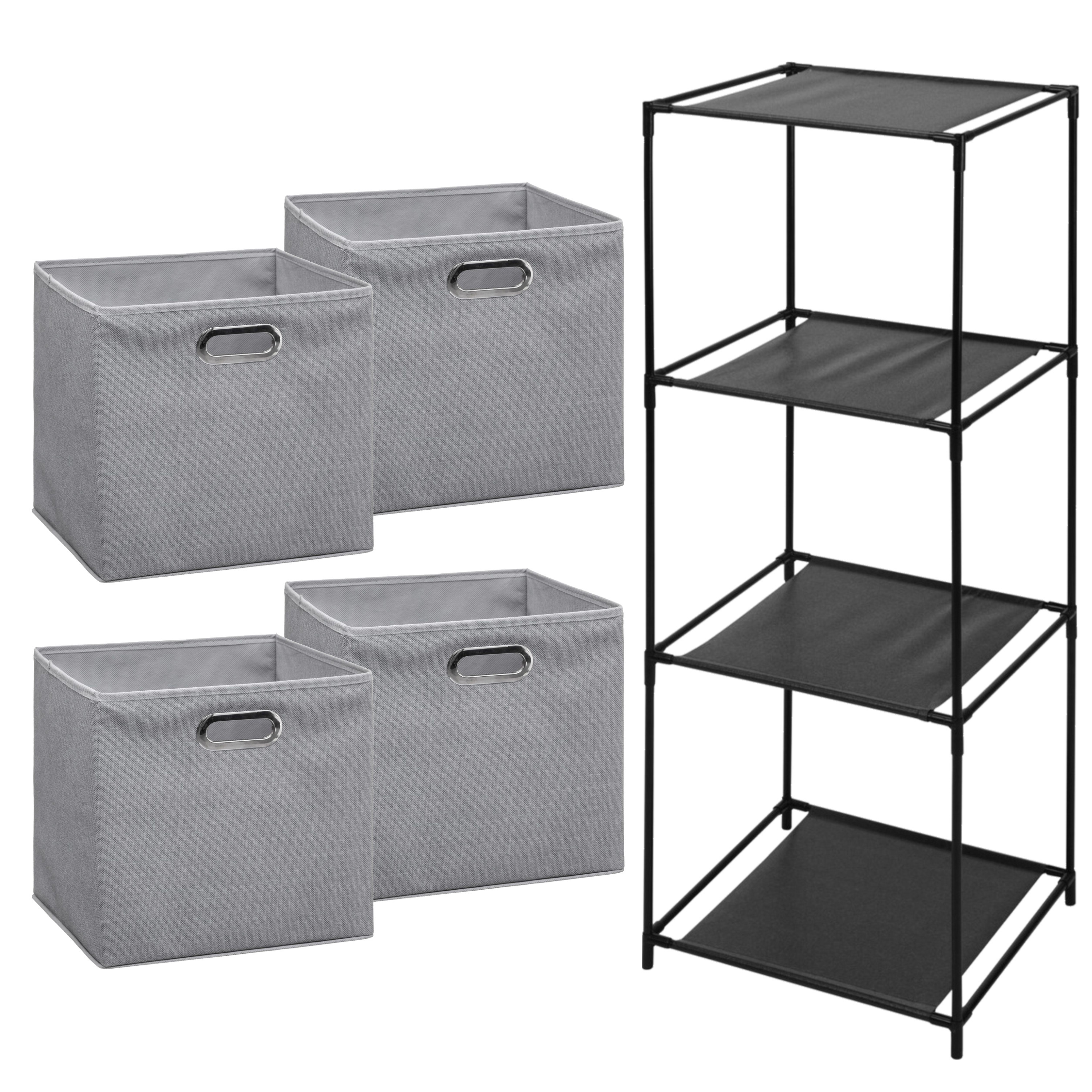 Opbergrek 4-laags Smartrack - 4x mandjes linnen - lichtgrijs - 34 x 98 cm -