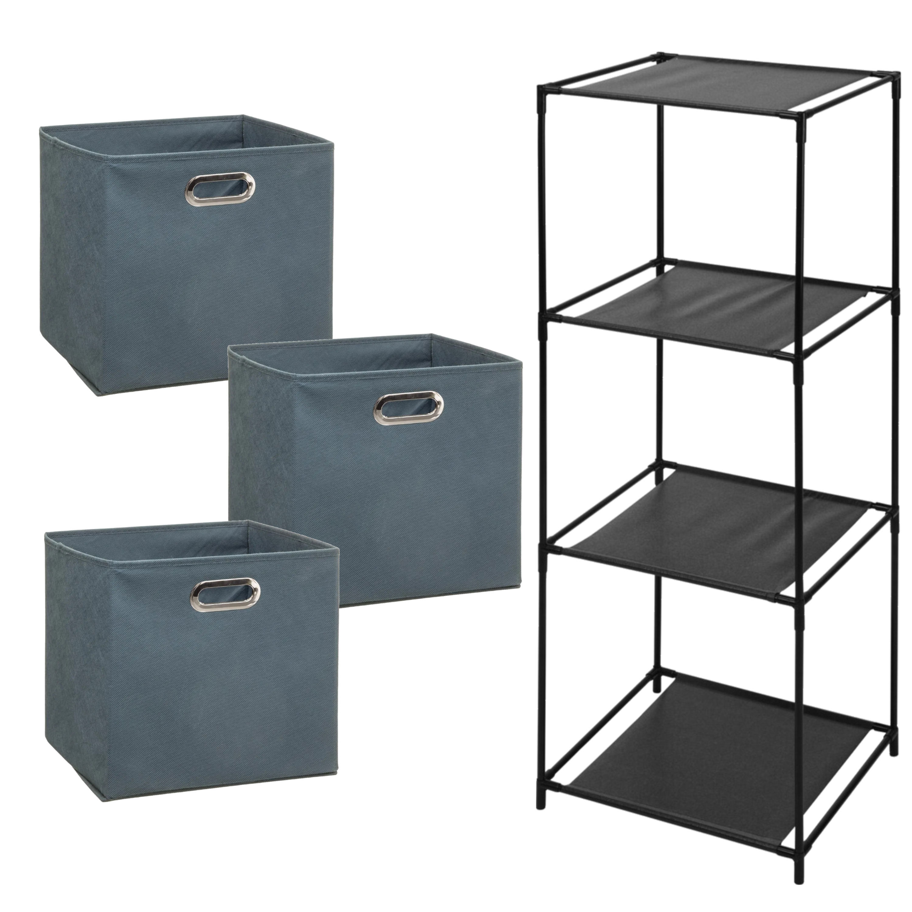 Opbergrek 3-laags Smartrack - 3x mandjes linnen - grijs blauw - 34 x 98 cm -