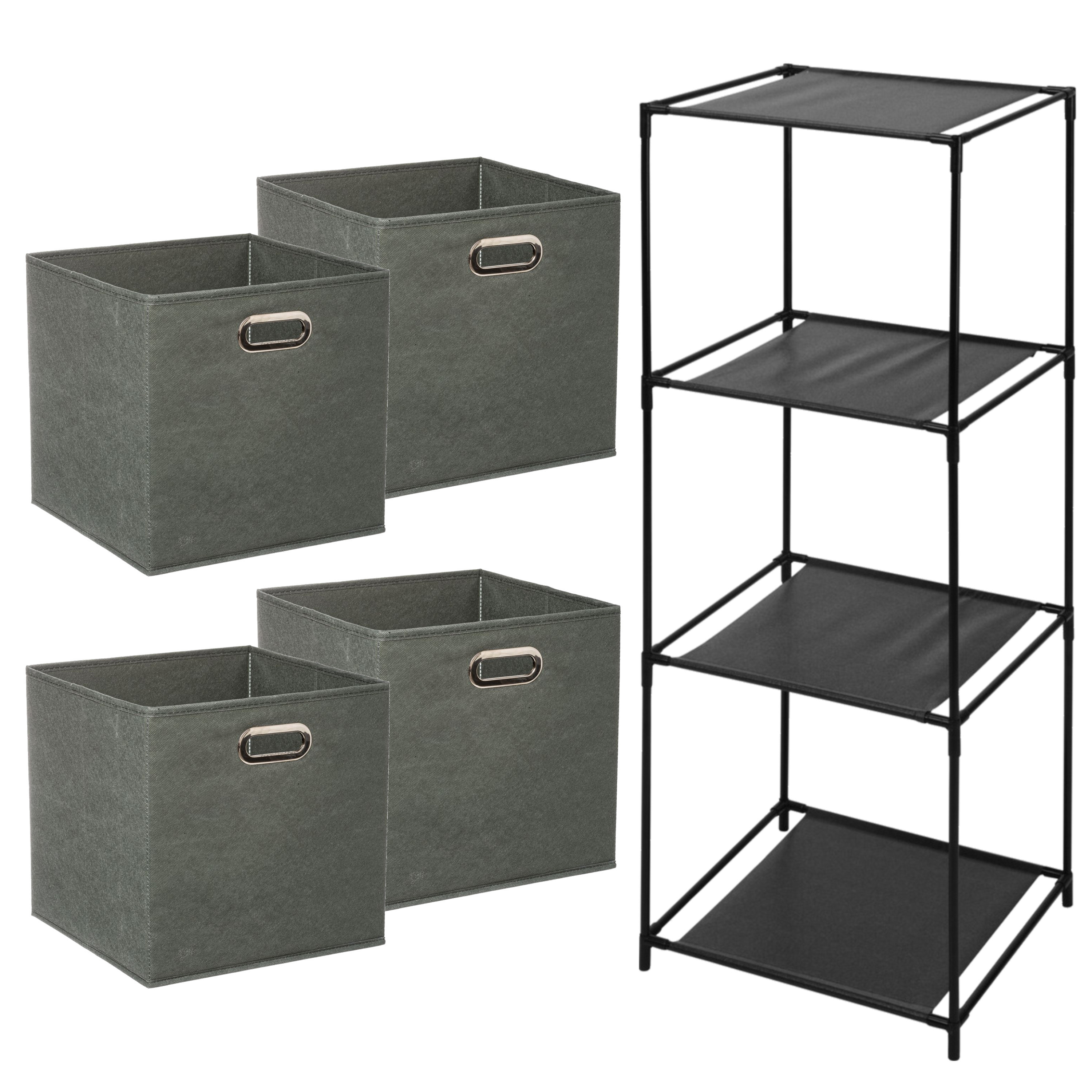 Opbergrek 4-laags Smartrack - 4x mandjes linnen - grijs groen - 34 x 98 cm -