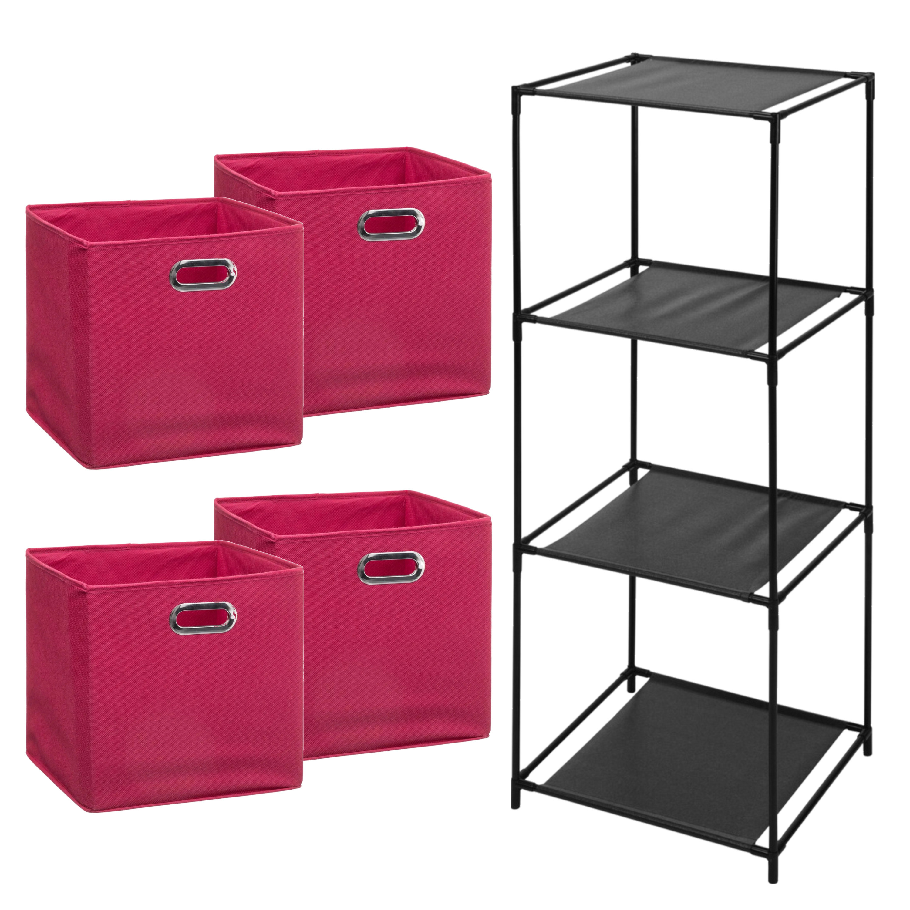 Opbergrek 4-laags Smartrack - 4x mandjes linnen - roze - 34 x 98 cm -
