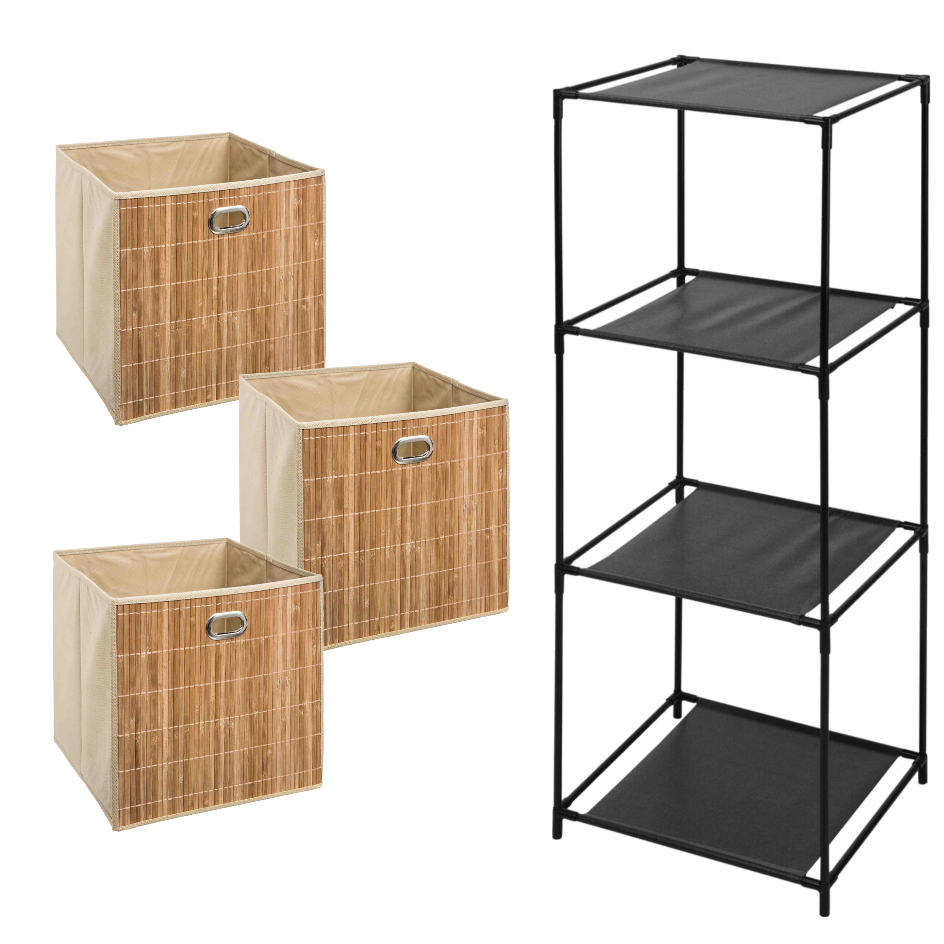 Opbergrek 3-laags Smartrack - 3x mandjes linnen/bamboe - beige - 34 x 98 cm -