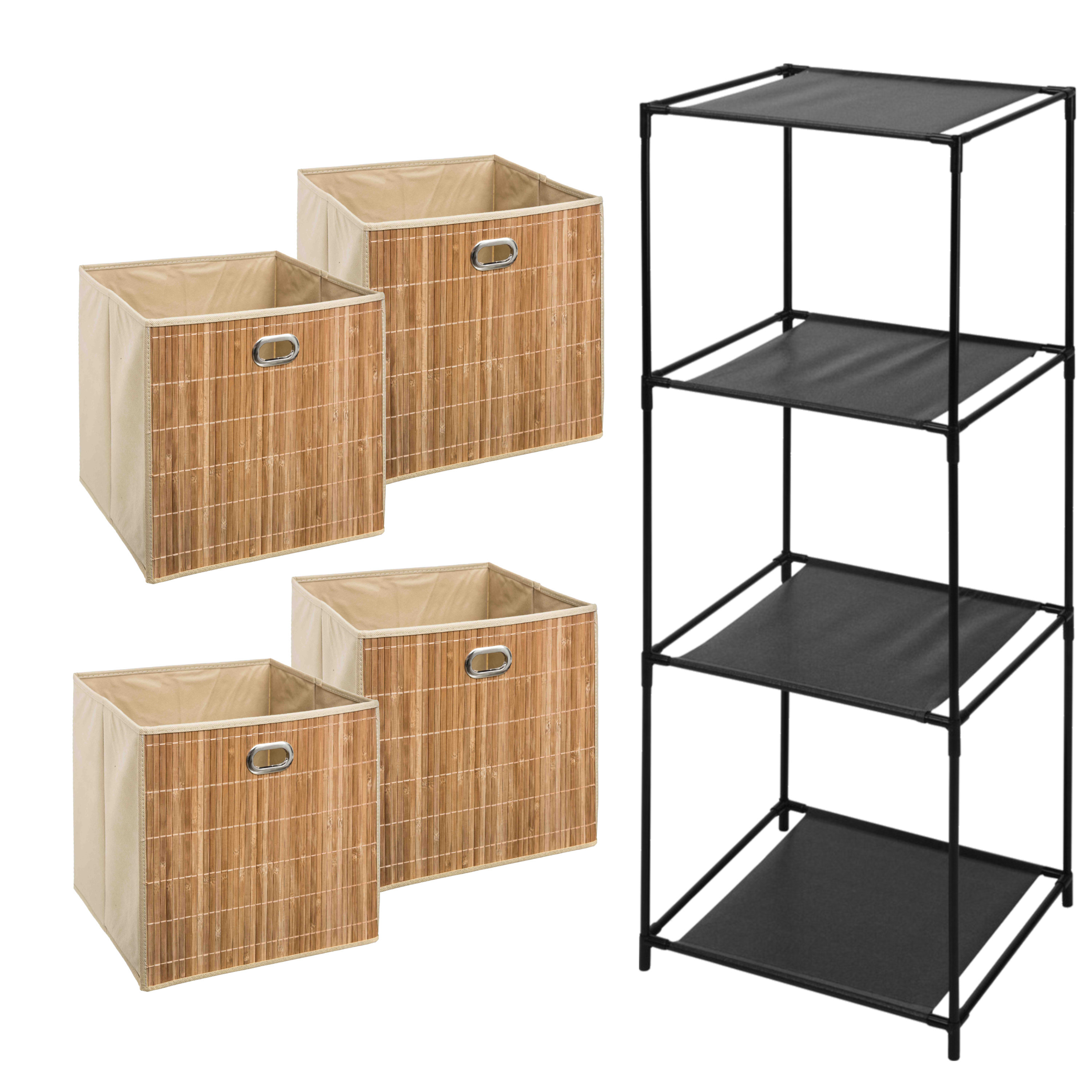 Opbergrek 4-laags Smartrack - 4x mandjes linnen/bamboe - beige - 34 x 98 cm -