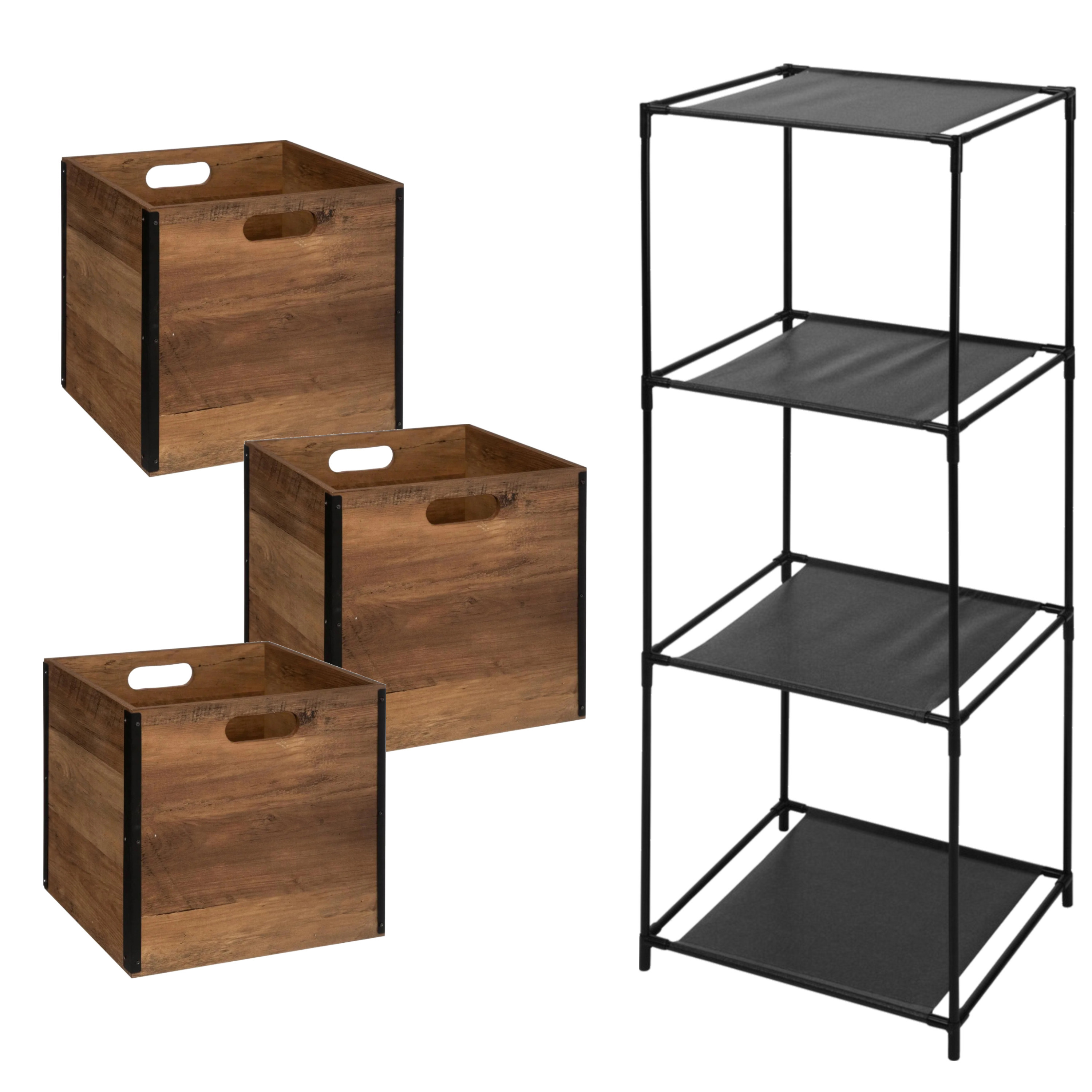 Opbergrek 3-laags Smartrack - 3x mandjes hout - donkerbruin - 34 x 98 cm -