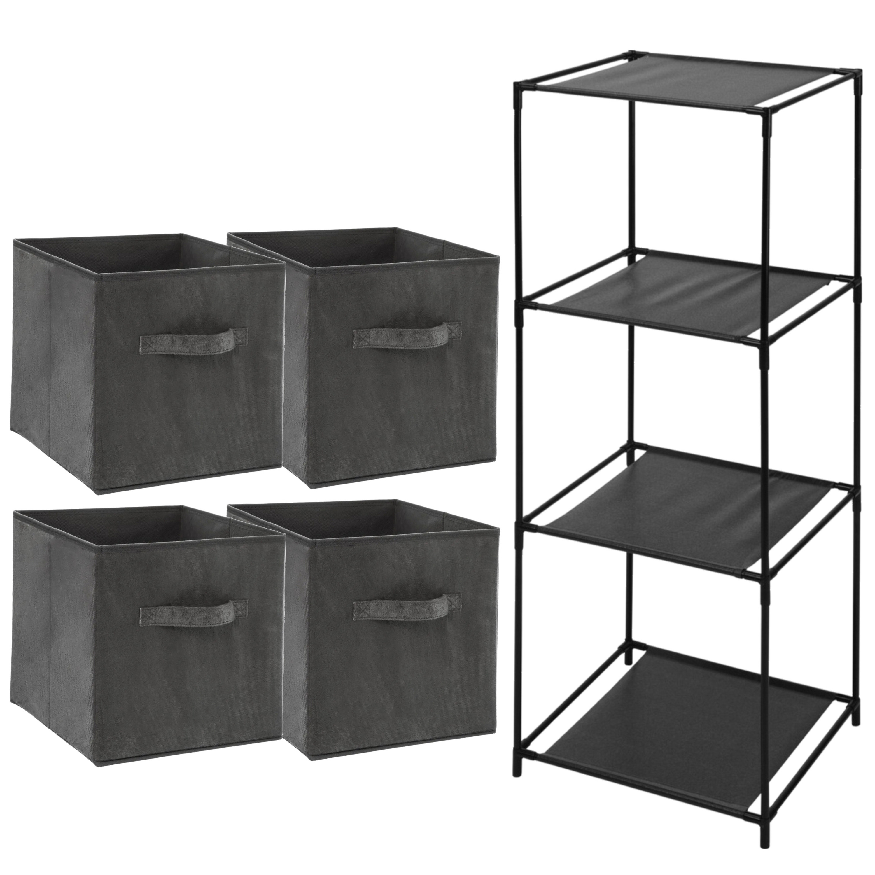 Opbergrek 4-laags Smartrack - 4x mandjes polyester - donker grijs - 34 x 104 cm -