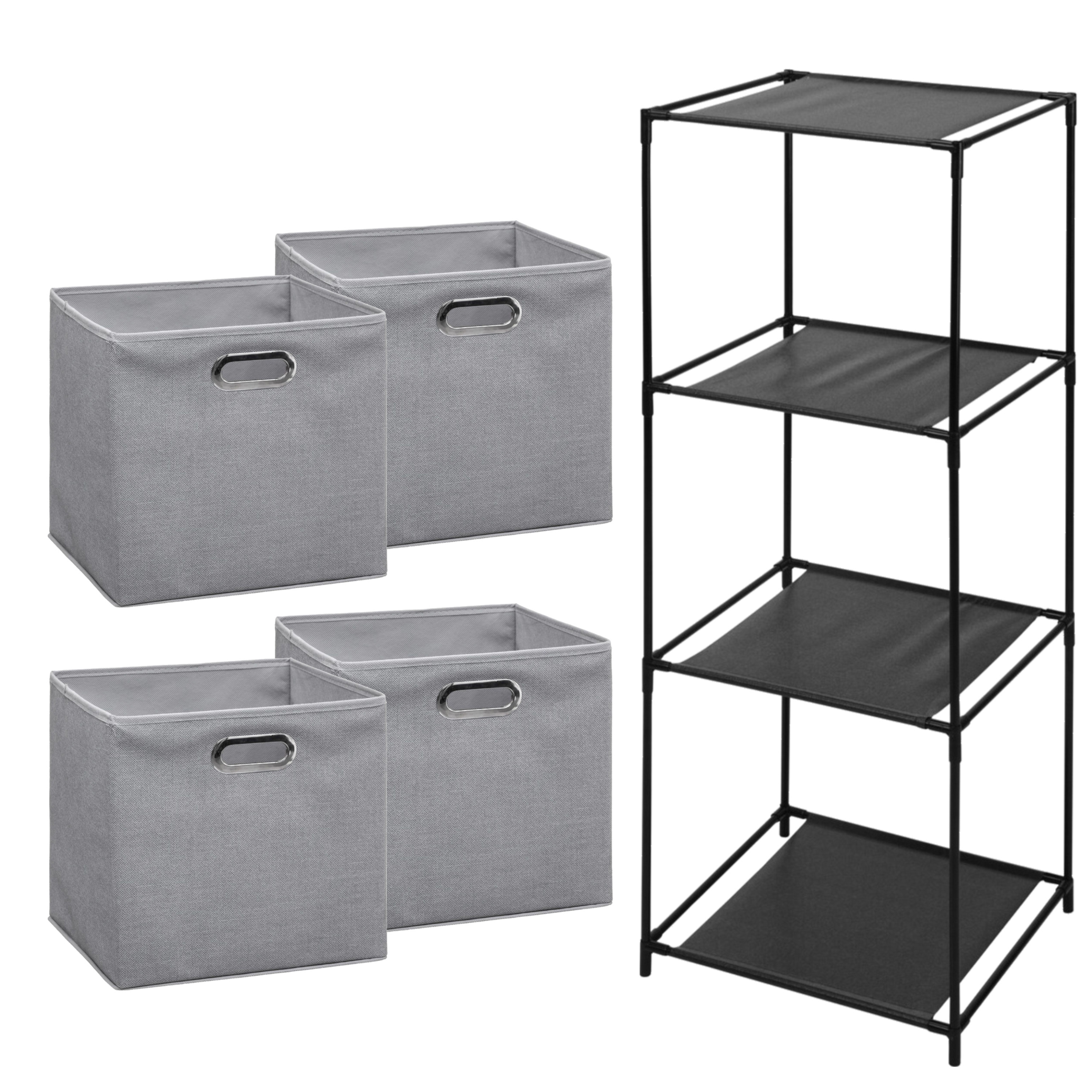 Opbergrek 4-laags Smartrack - 4x mandjes polyester - licht grijs - 34 x 104 cm -