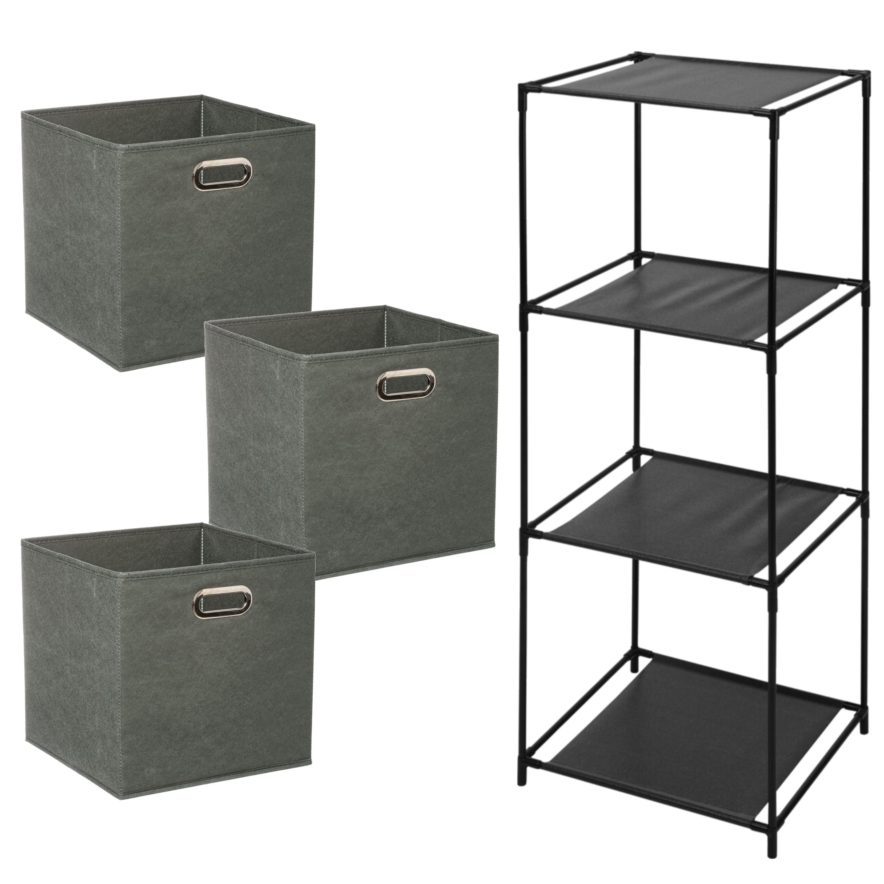 Opbergrek 3-laags Smartrack - 3x mandjes linnen - grijs groen - 34 x 98 cm -