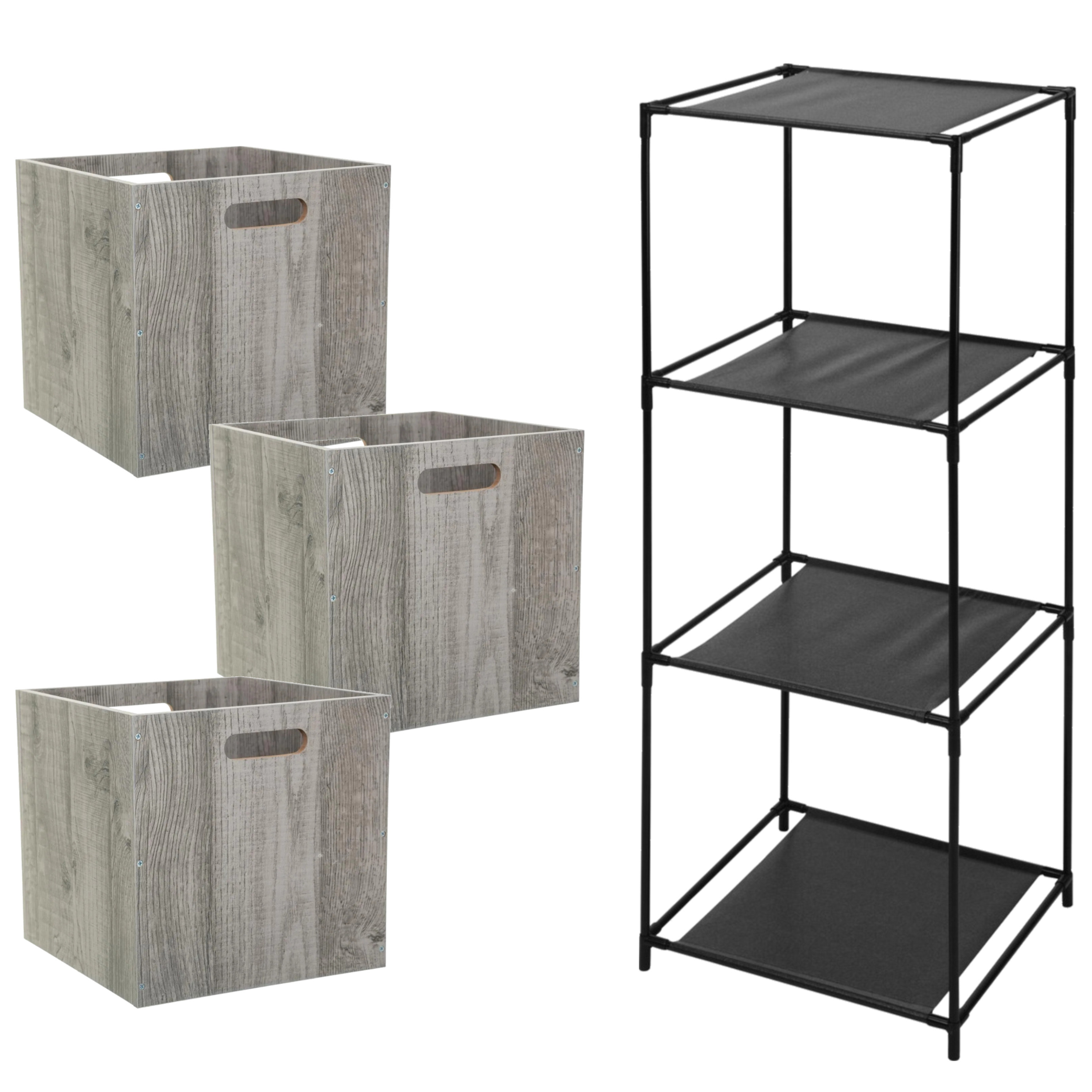 Opbergrek 3-laags Smartrack - 3x mandjes hout - grijs - 34 x 98 cm -