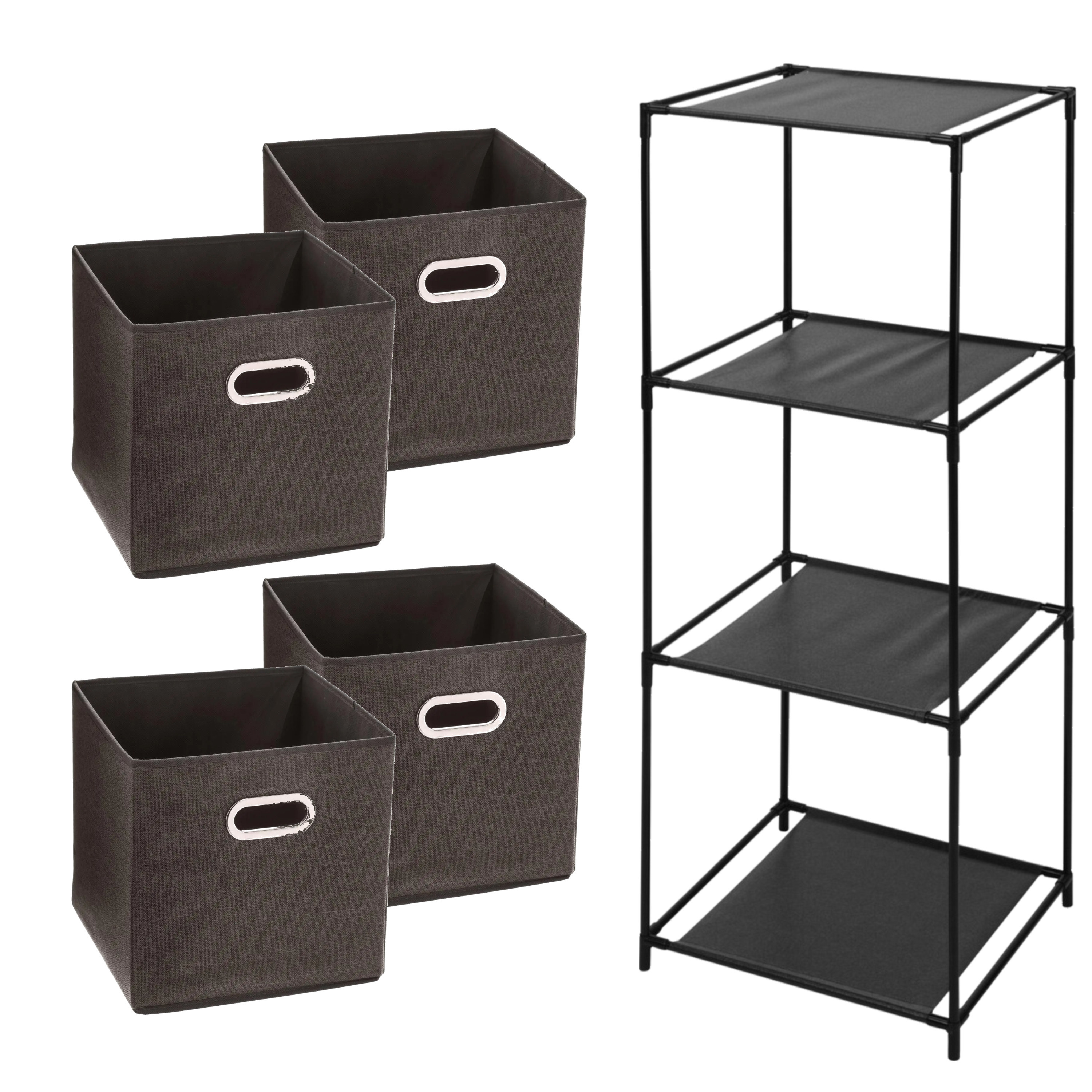 Opbergrek 4-laags Smartrack - 4x mandjes linnen - bruin - 34 x 98 cm -