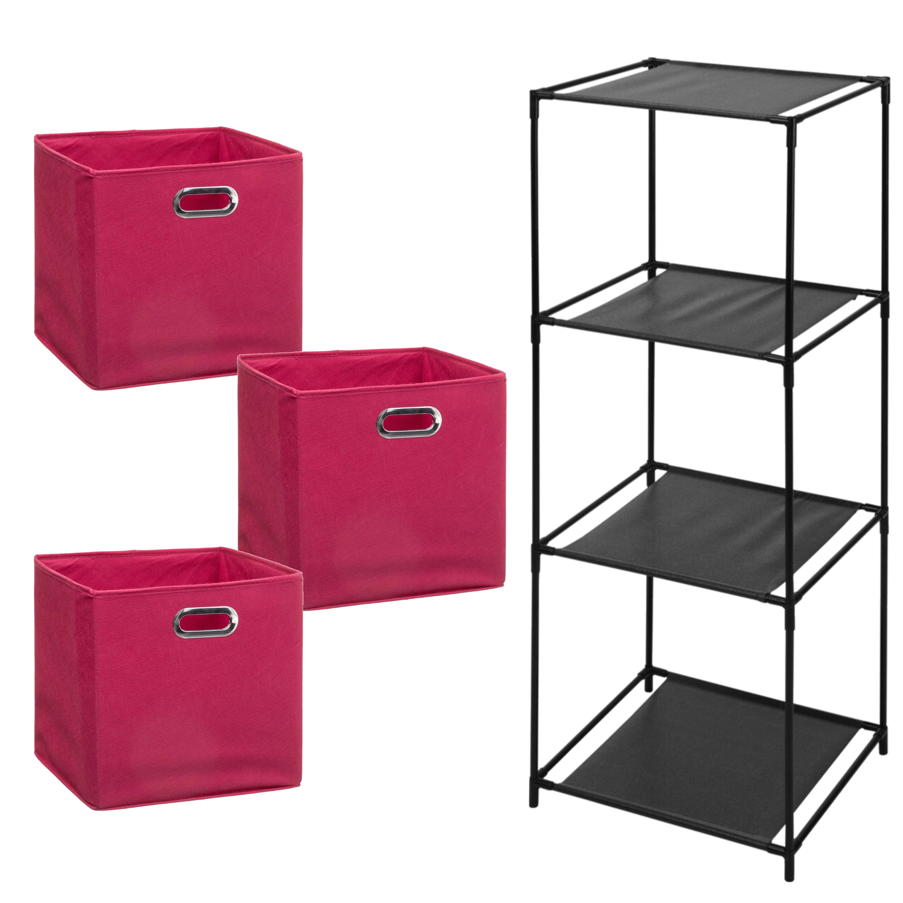 Opbergrek 3-laags Smartrack - 3x mandjes polyester - framboos roze - 34 x 104 cm -