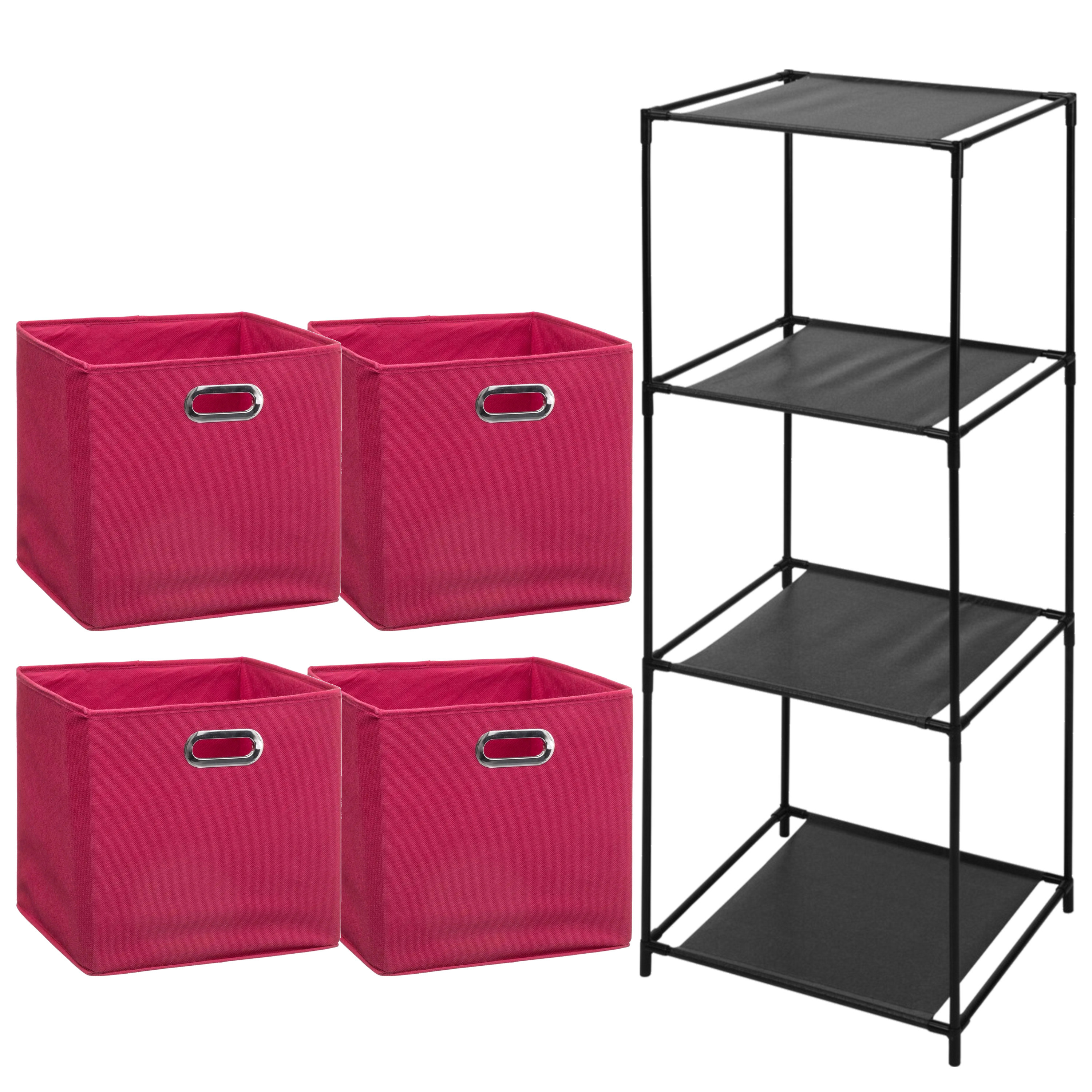 Opbergrek 4-laags Smartrack - 4x mandjes polyester - framboos roze - 34 x 104 cm -