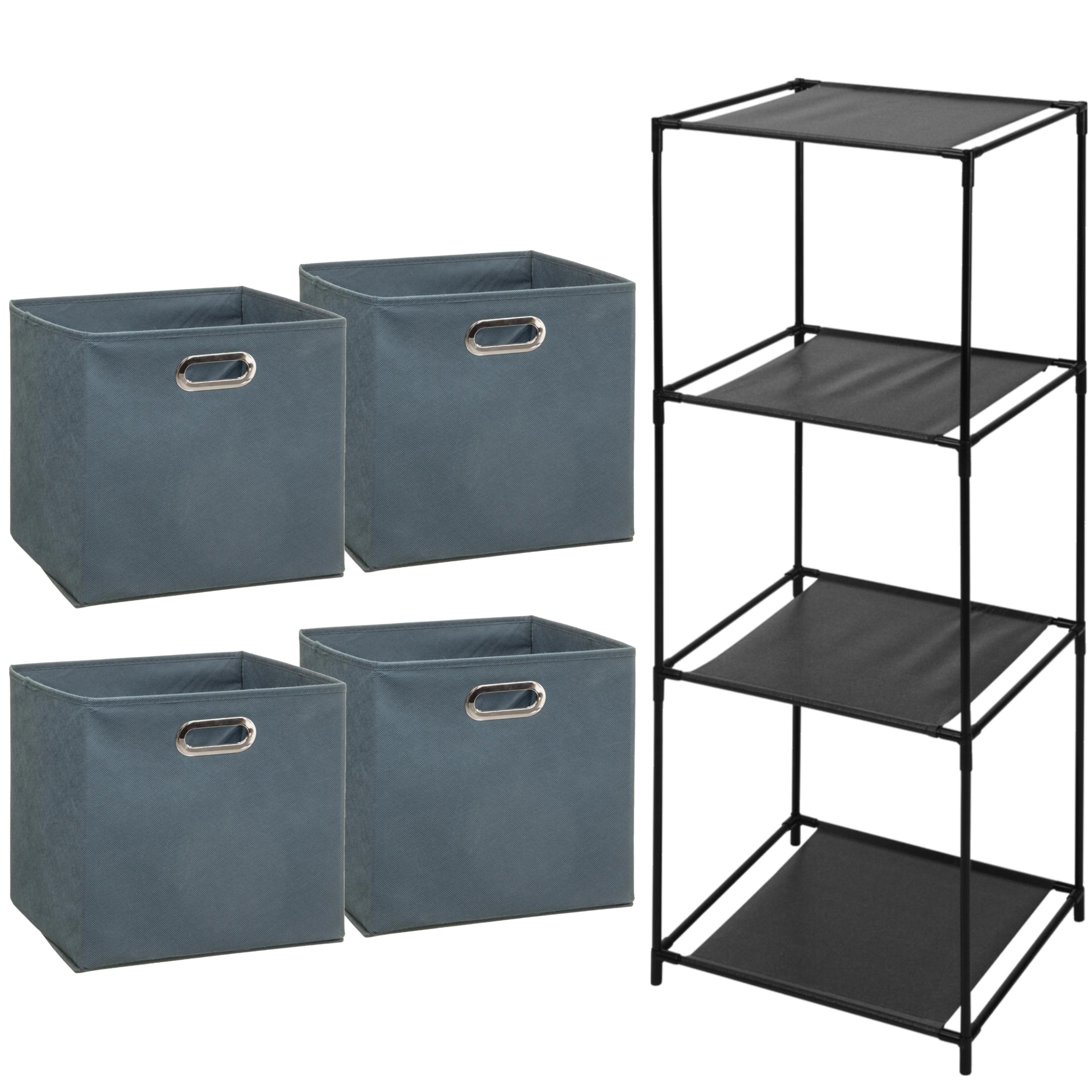 Opbergrek 4-laags Smartrack - 4x mandjes polyester - grijsblauw - 34 x 104 cm -