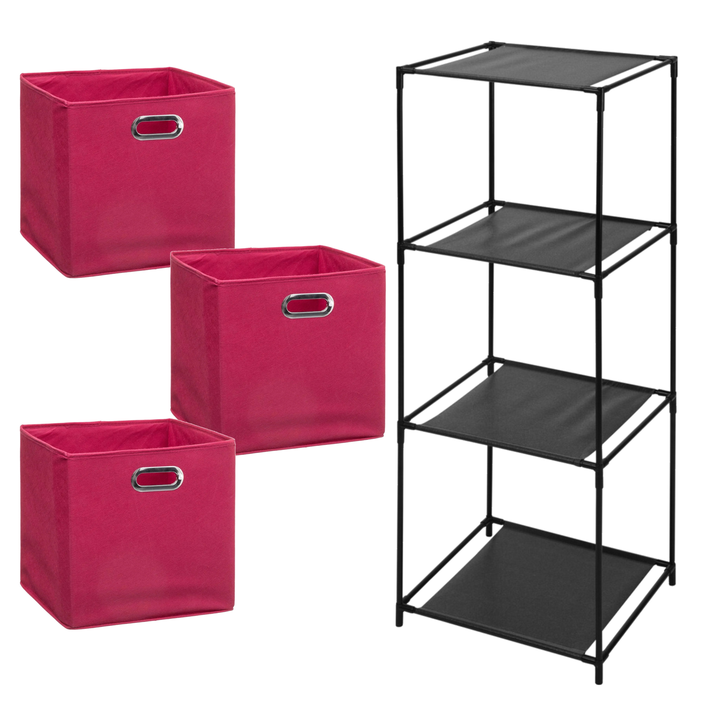 Opbergrek 3-laags Smartrack - 3x mandjes linnen - roze - 34 x 98 cm -
