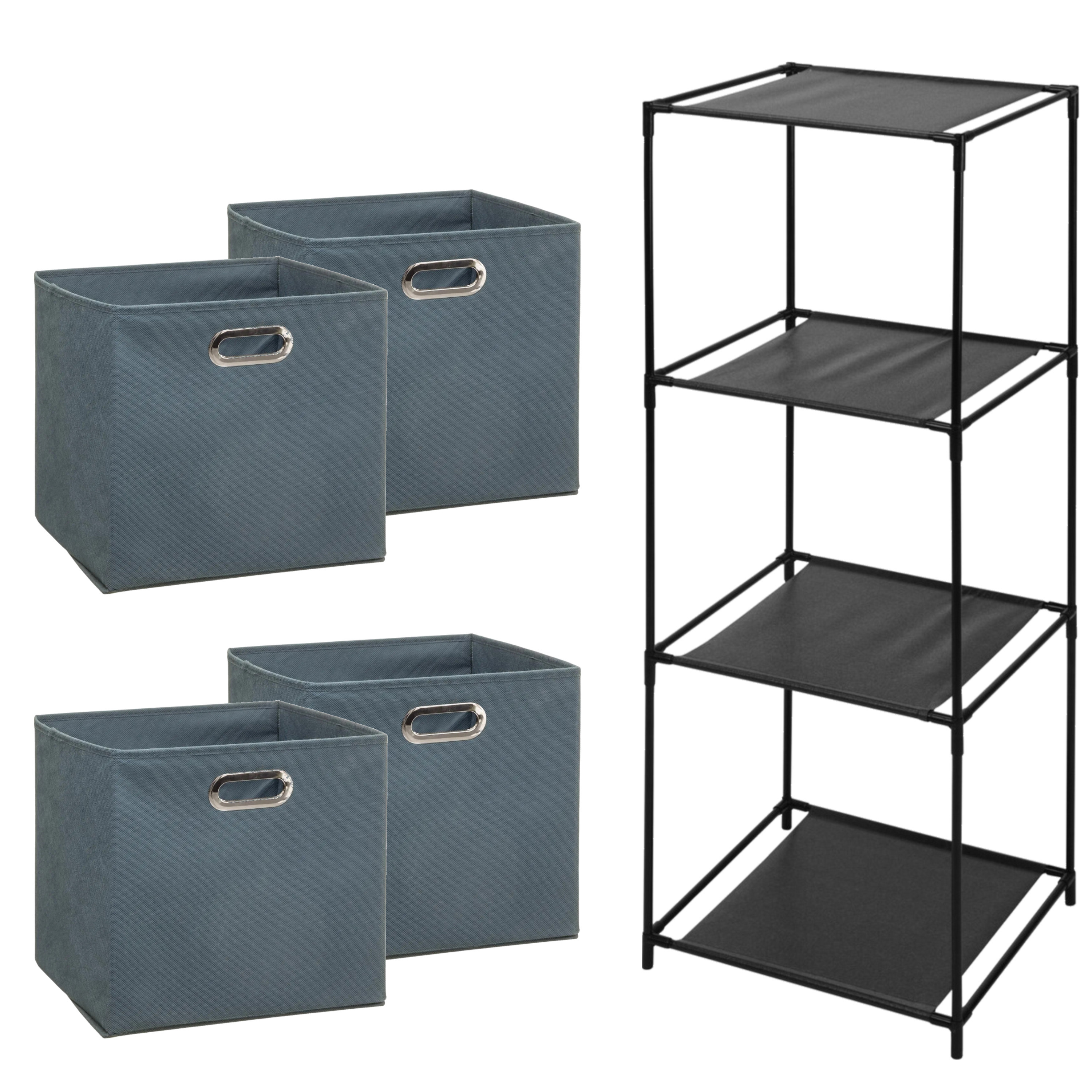 Opbergrek 4-laags Smartrack - 4x mandjes linnen - grijs blauw - 34 x 98 cm -