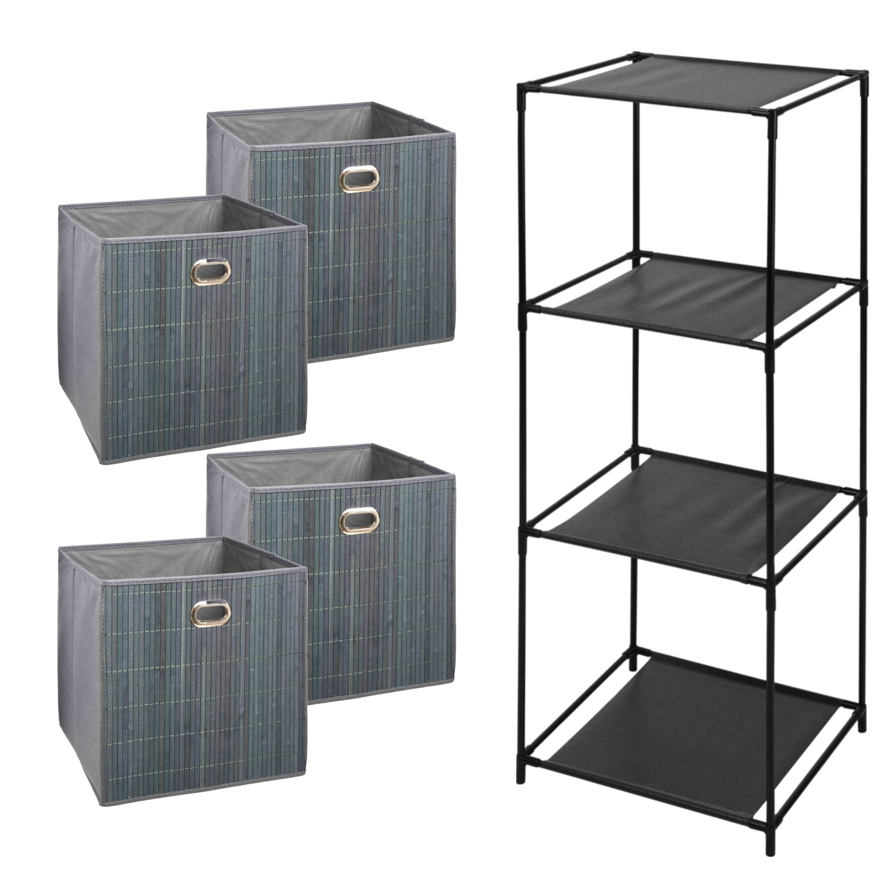Opbergrek 4-laags Smartrack - 4x mandjes linnen/bamboe - grijs - 34 x 98 cm -