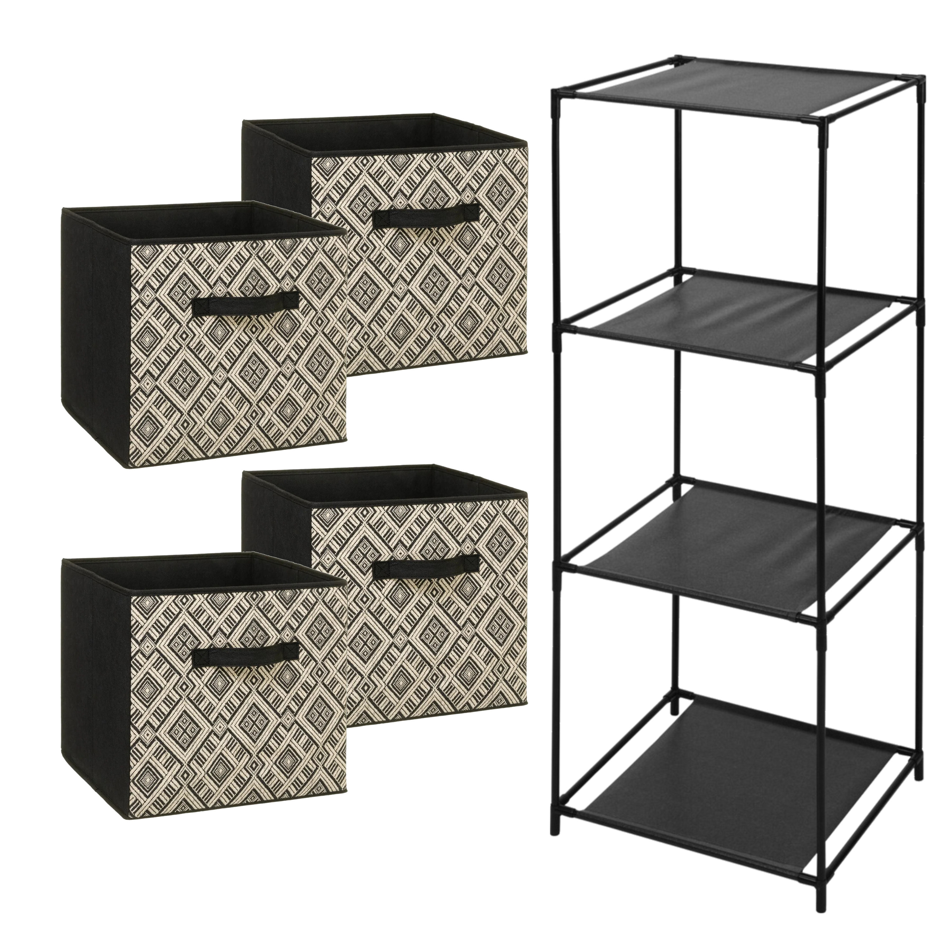 Opbergrek 4-laags Smartrack - 4x mandjes polyester - zwart/creme - 34 x 98 cm -