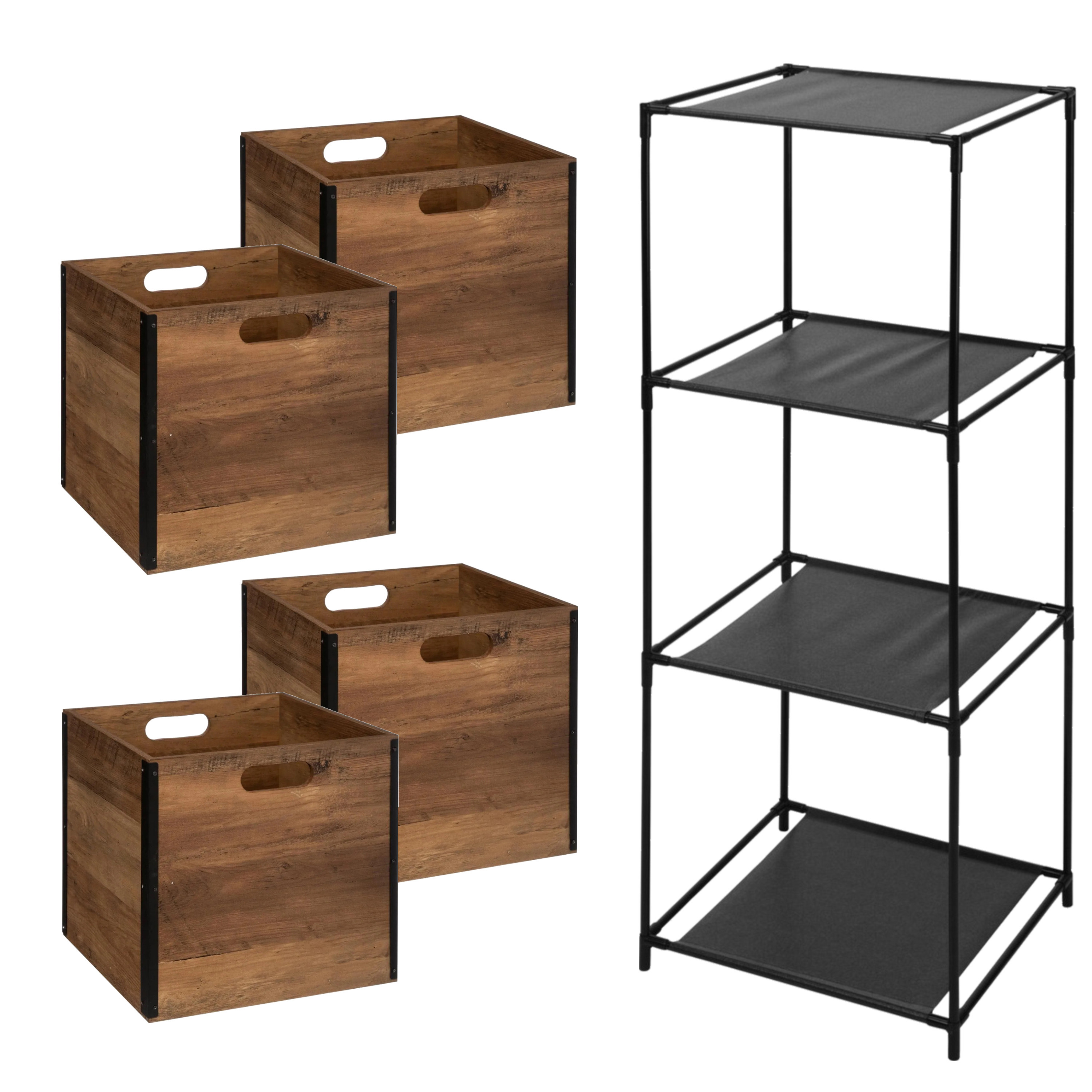 Opbergrek 4-laags Smartrack - 4x mandjes hout - donkerbruin - 34 x 98 cm -