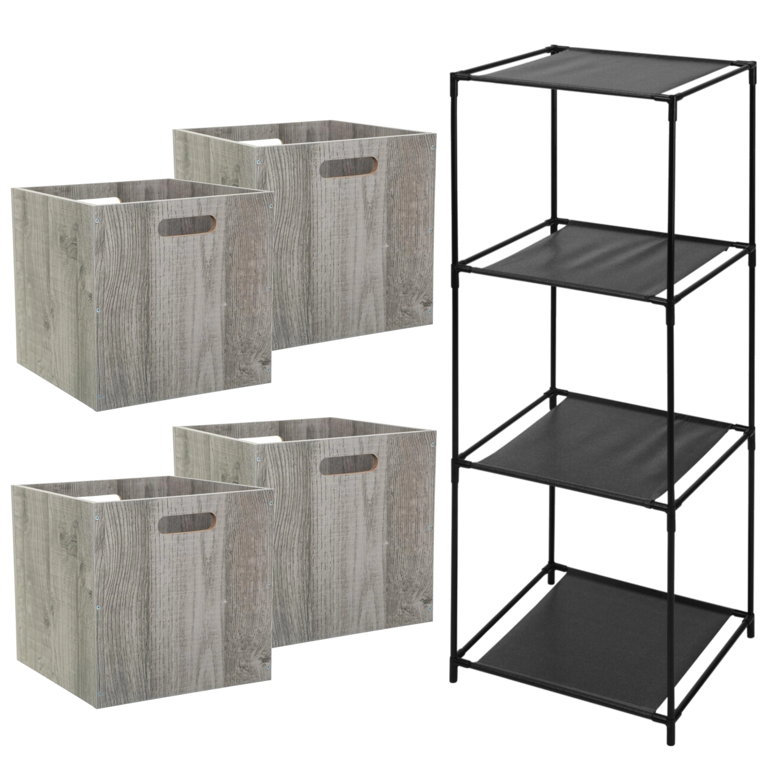 Opbergrek 4-laags Smartrack - 4x mandjes hout - grijs - 34 x 98 cm -