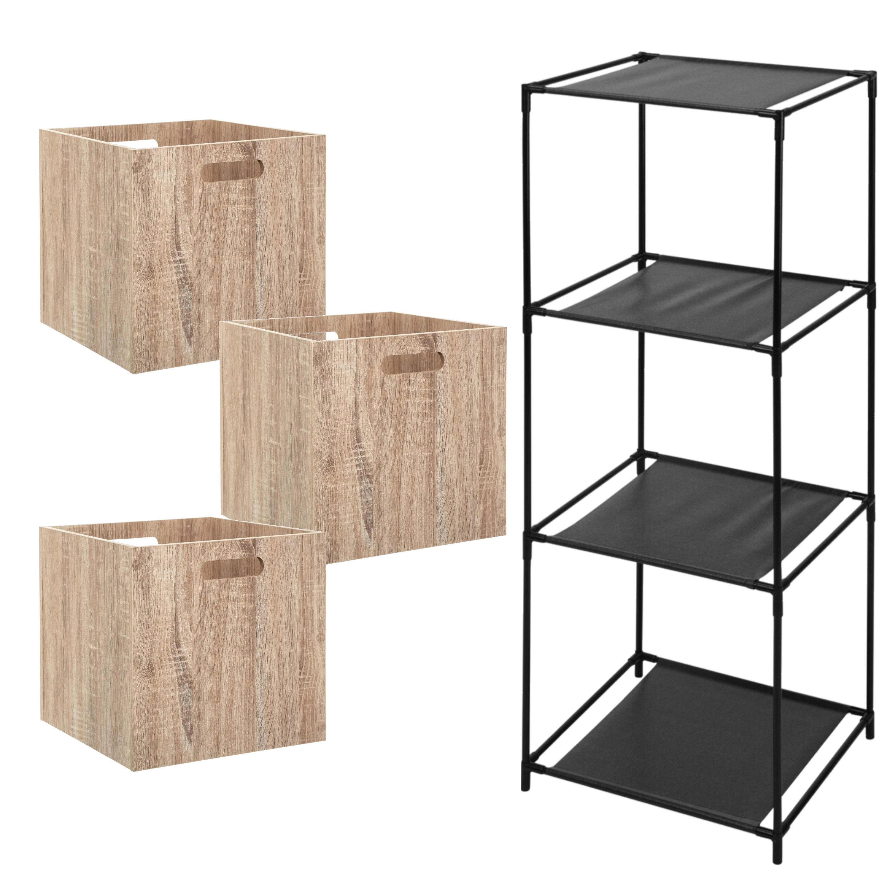 Opbergrek 3-laags Smartrack - 3x mandjes hout - naturel - 34 x 98 cm -