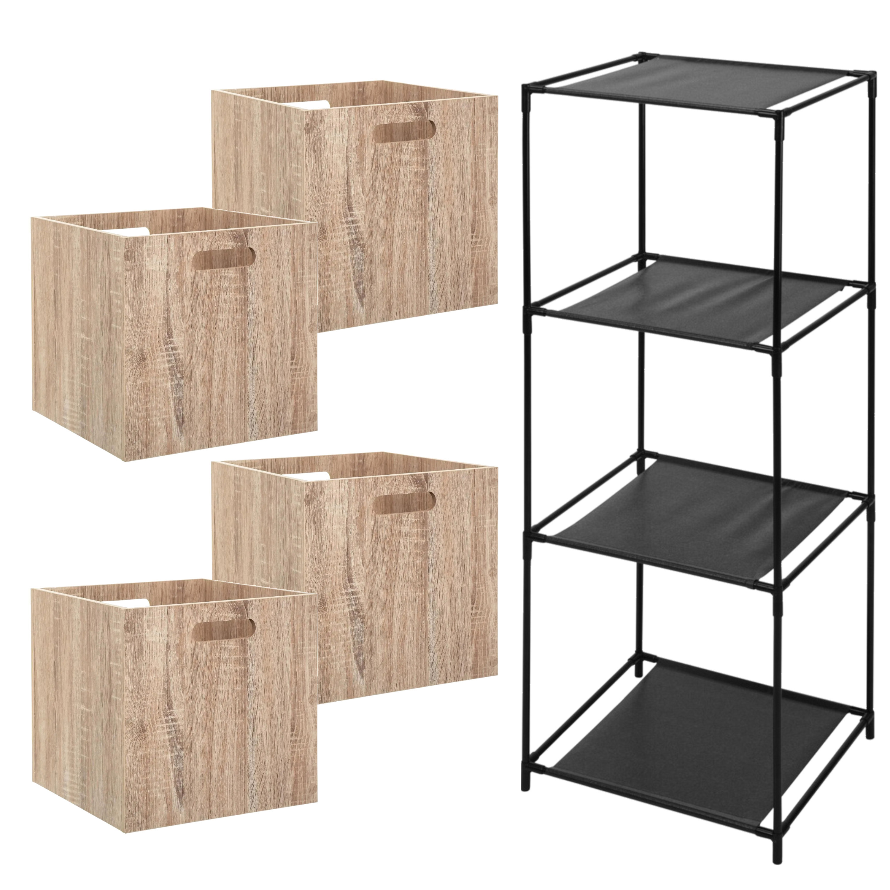Opbergrek 4-laags Smartrack - 4x mandjes hout - naturel - 34 x 98 cm -