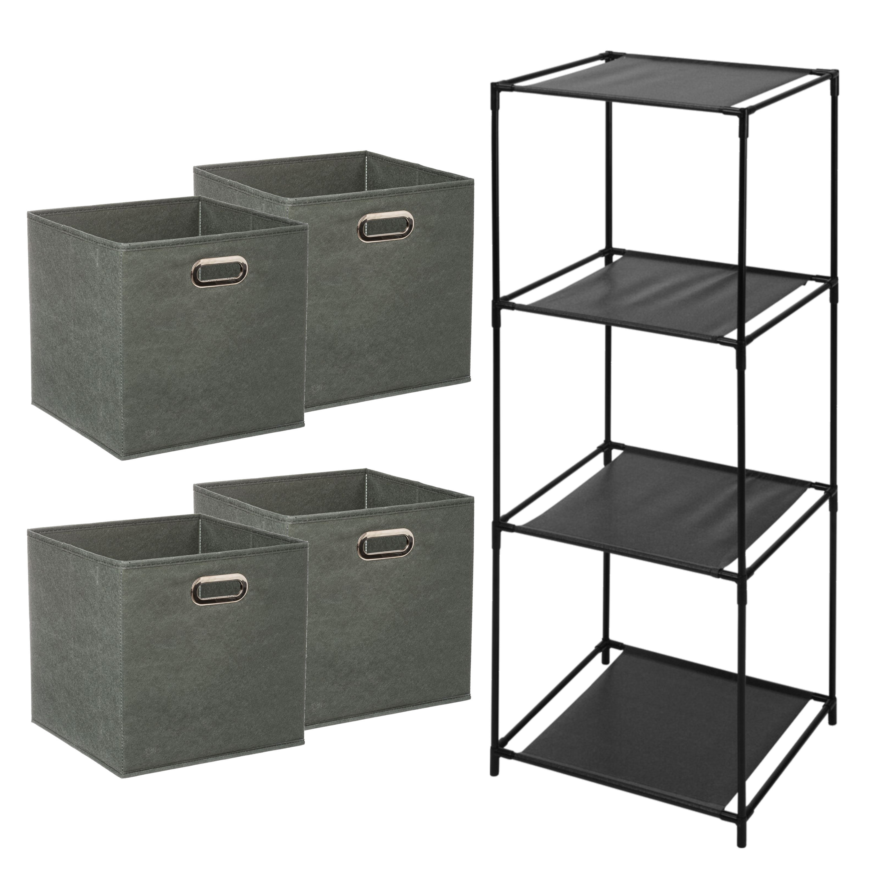 Opbergrek 4-laags Smartrack - 4x mandjes polyester - grijsgroen - 34 x 104 cm -