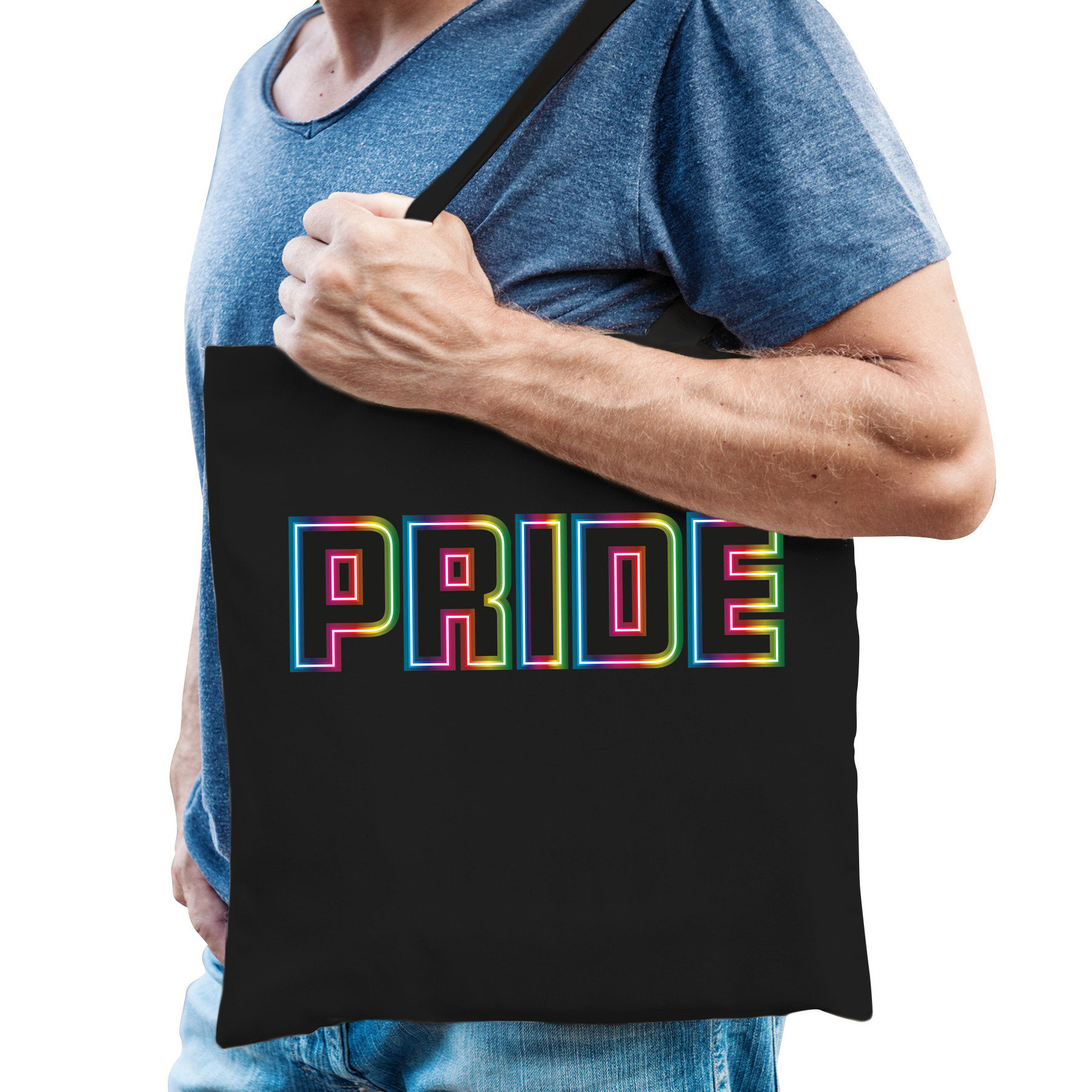 Gay Pride tas - PRIDE tekst - katoen - 42 x 38 cm - zwart - LHBTI -
