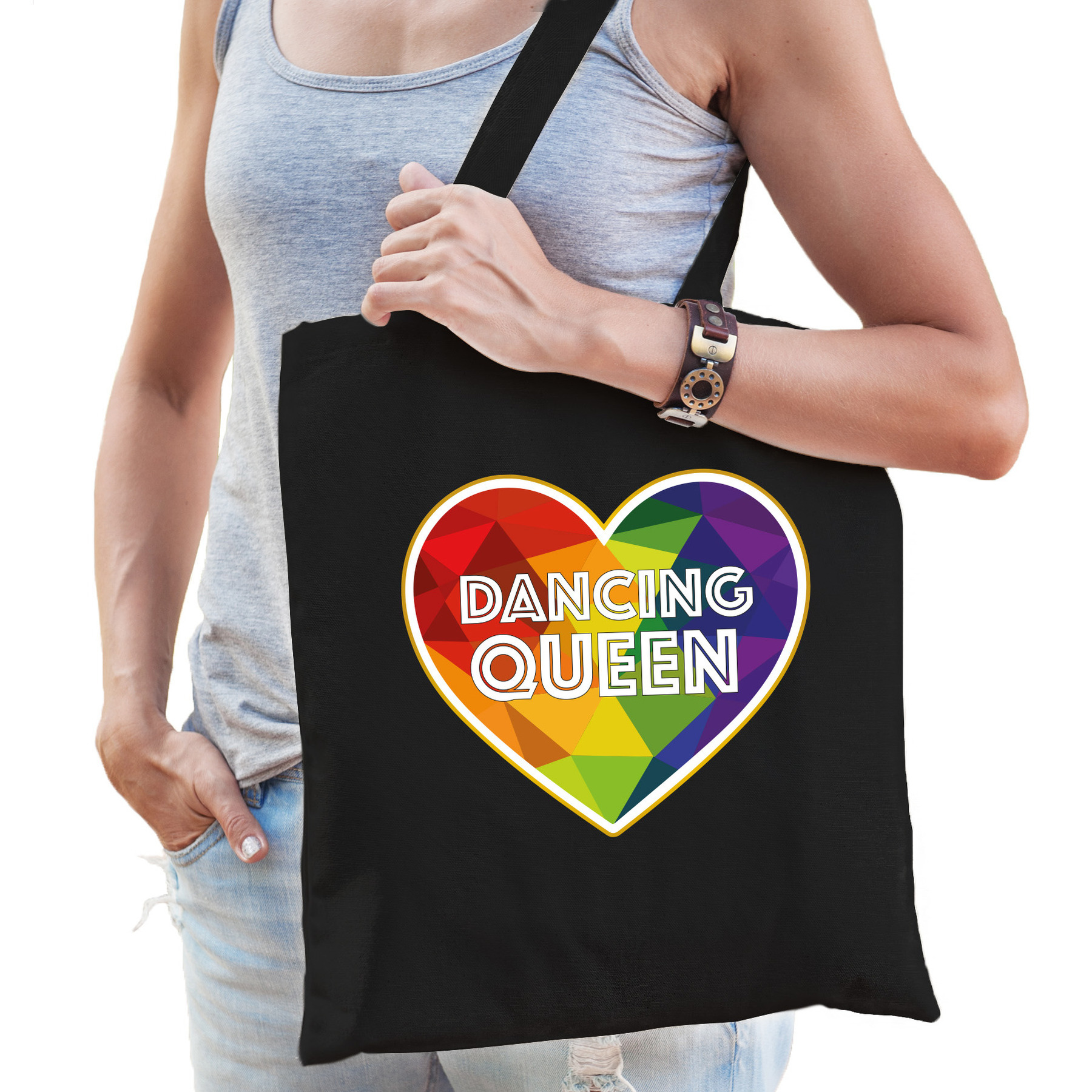 Gay Pride tas - dancing queen - katoen - 42 x 38 cm - zwart - LHBTI -