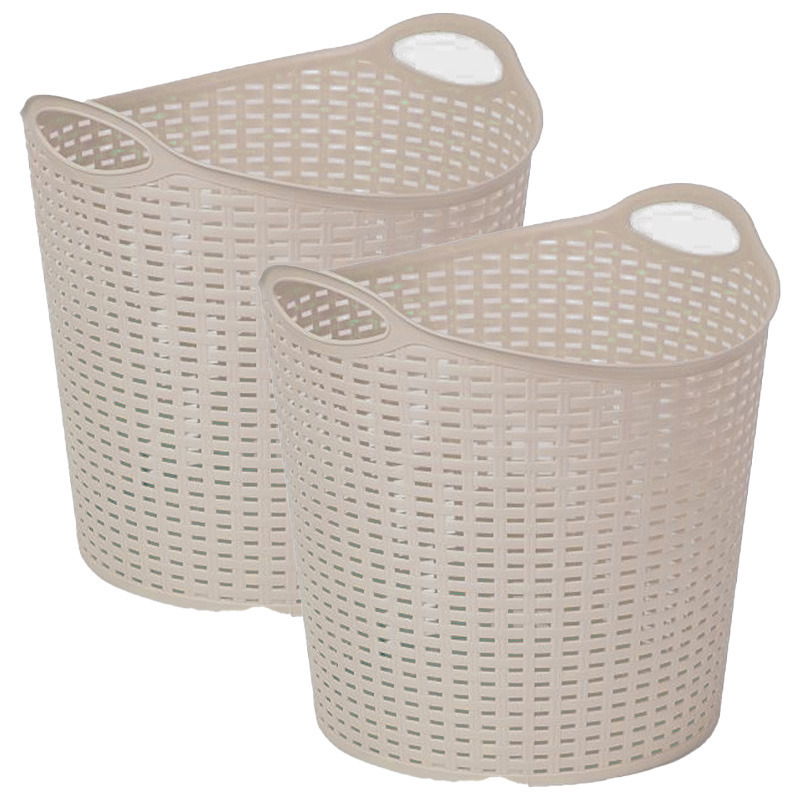 Gevlochten wasmand/opbergmand - 2x - flexibel - beige - 27 liter - rond - kunststof -