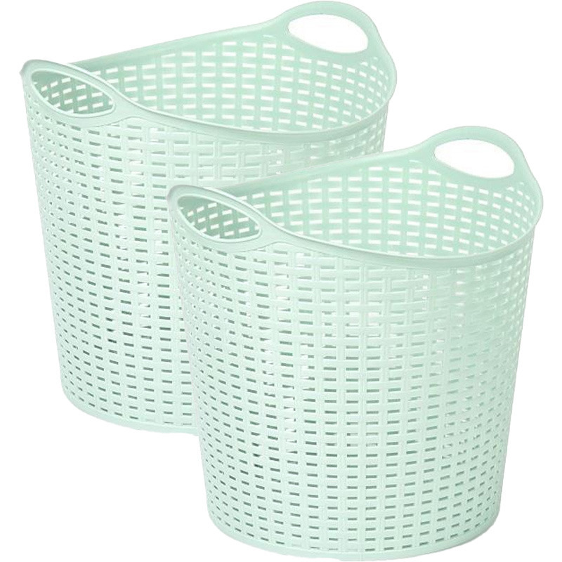 Gevlochten wasmand/opbergmand - 2x - flexibel - lichtgroen - 27 liter - rond - kunststof -
