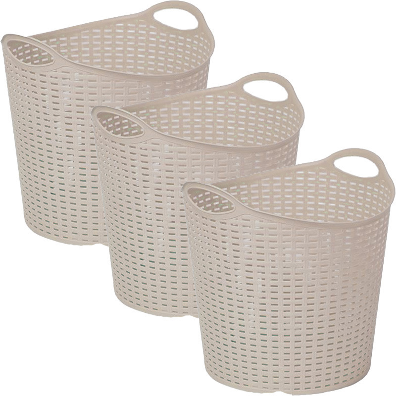 Gevlochten wasmand/opbergmand - 3x - flexibel - beige - 27 liter - rond - kunststof -