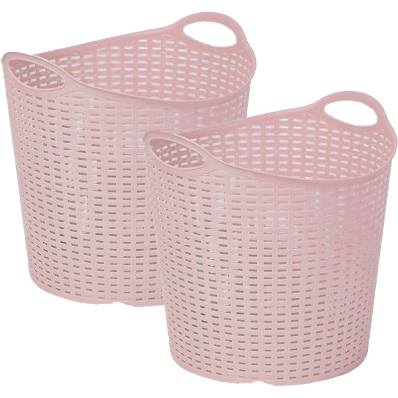 Gevlochten wasmand/opbergmand - 2x - flexibel - roze - 27 liter - rond - kunststof -