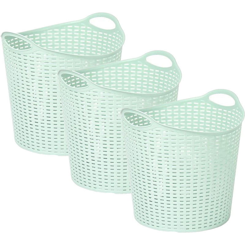 Gevlochten wasmand/opbergmand - 3x - flexibel - lichtgroen - 27 liter - rond - kunststof -