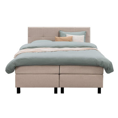 Boxspring Liv geblokt - beige - 160x200 cm - vierkante poot - Leen Bakker