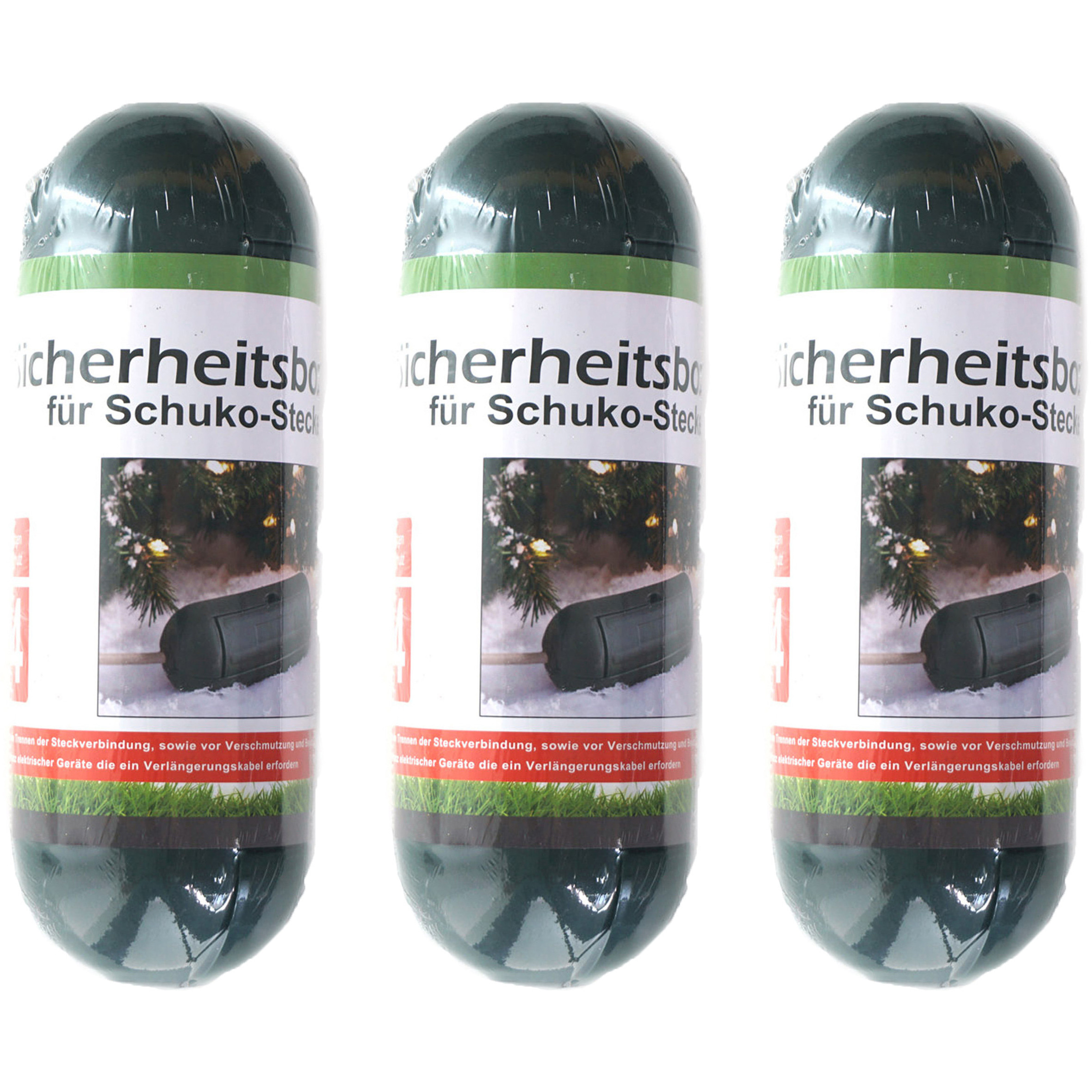 Stekkerbox/stekkersafe - 3x - spatwaterdicht - groen - kunststof - IP44 - 21 x 8 cm -