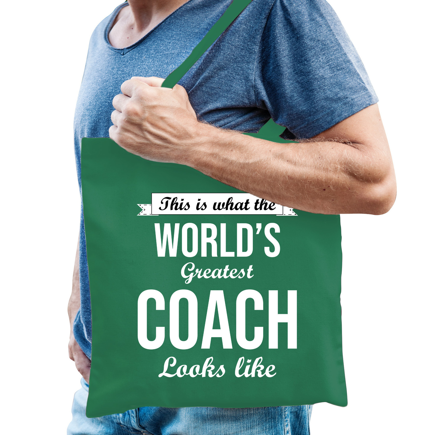 Cadeau tas voor coach/trainer - groen - katoen - 42 x 38 cm -