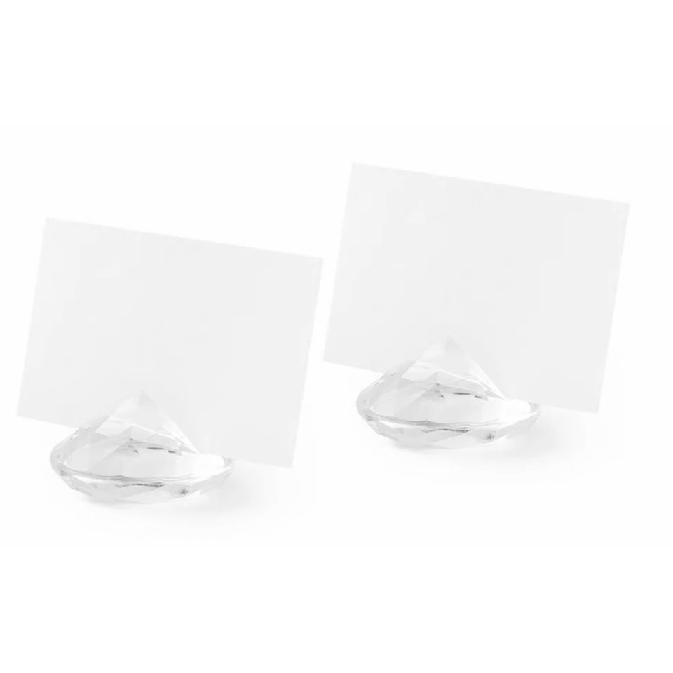 Naamkaartjes houders diamant vorm - set van 20x - transparant - voor bruiloft tafelschikking -