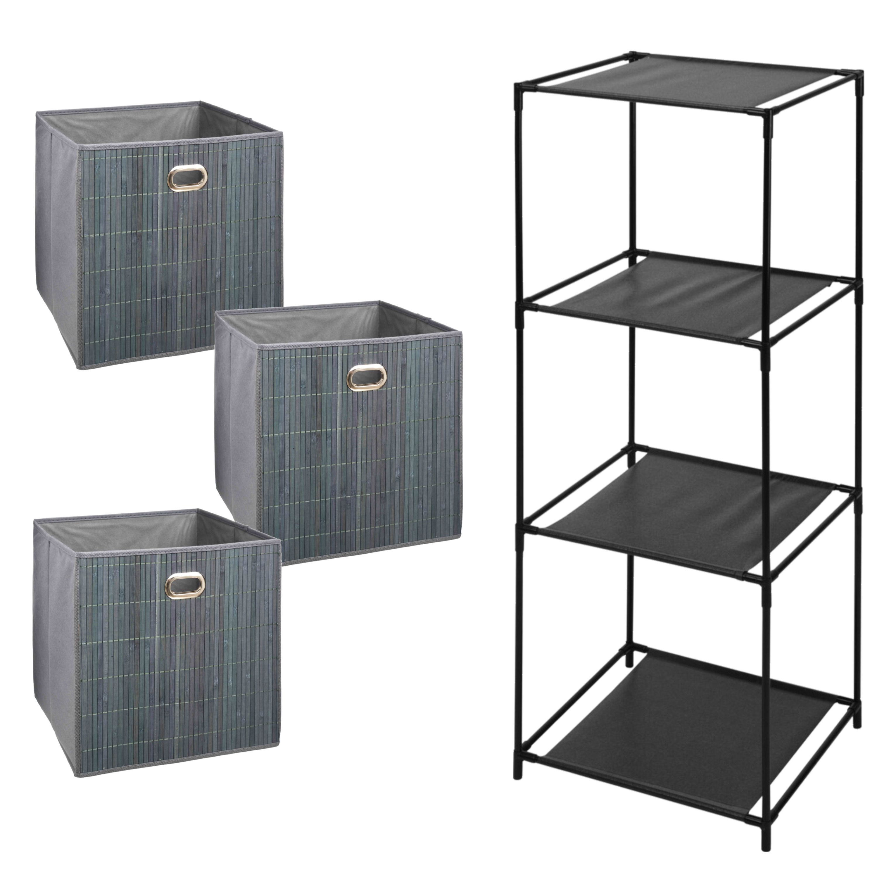 Opbergrek 3-laags Smartrack - 3x mandjes linnen/bamboe - grijs - 34 x 98 cm -