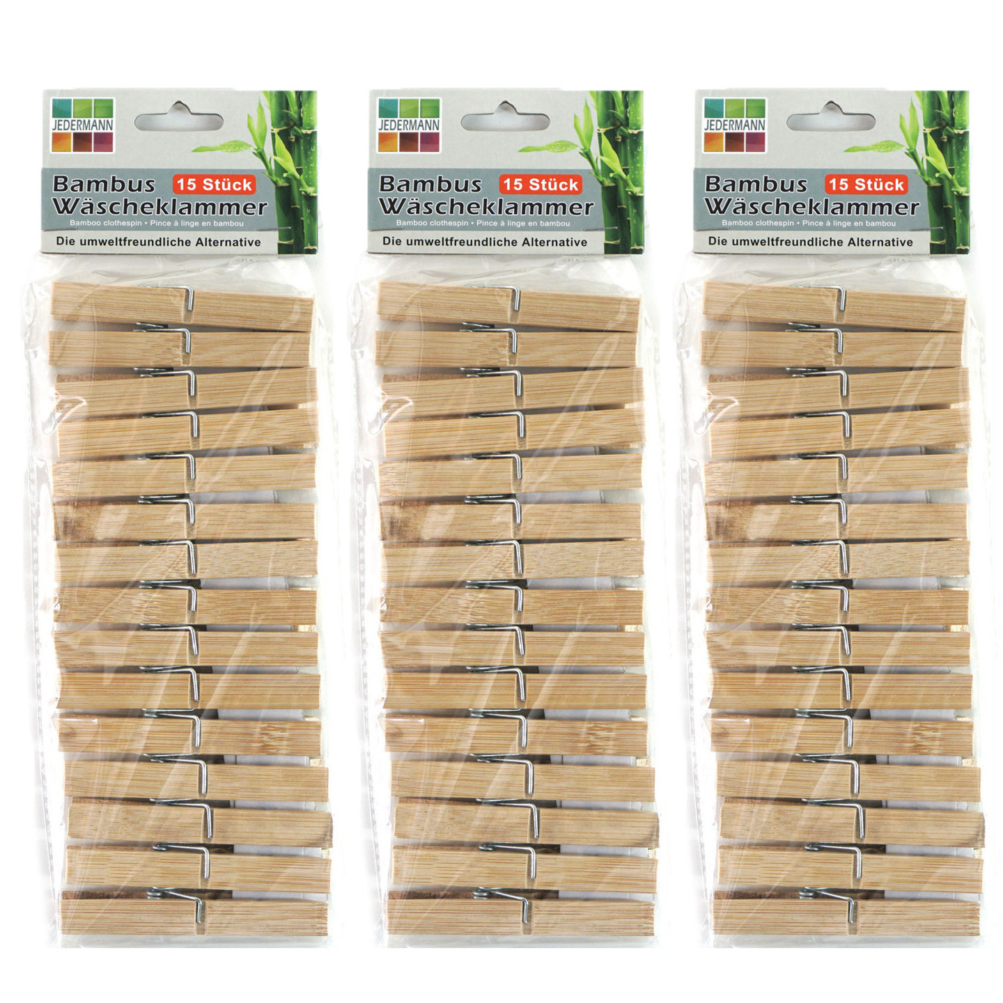 Jedermann wasknijpers - 45x - bamboe hout - 9,5 cm -