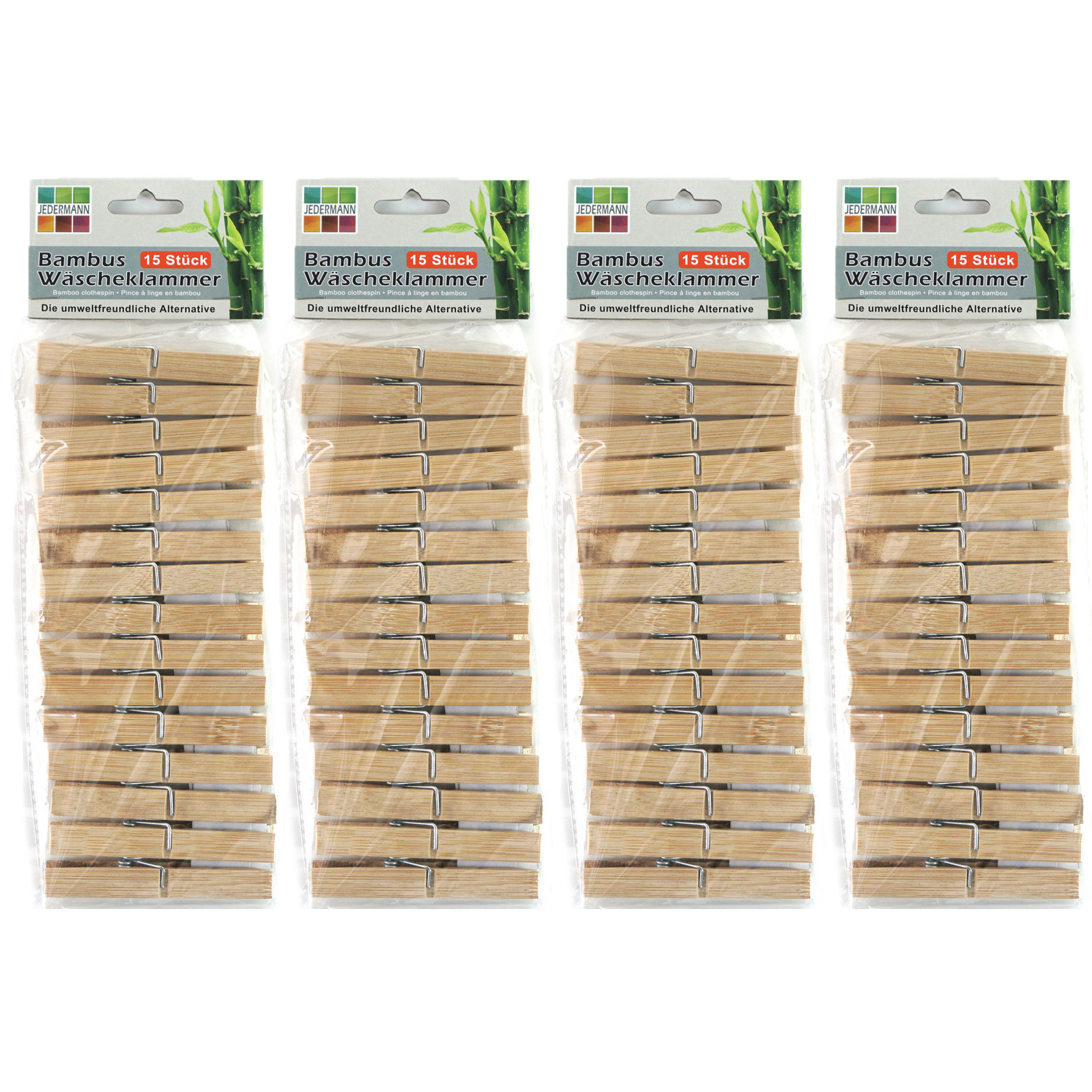 Jedermann wasknijpers - 60x - bamboe hout - 9,5 cm -